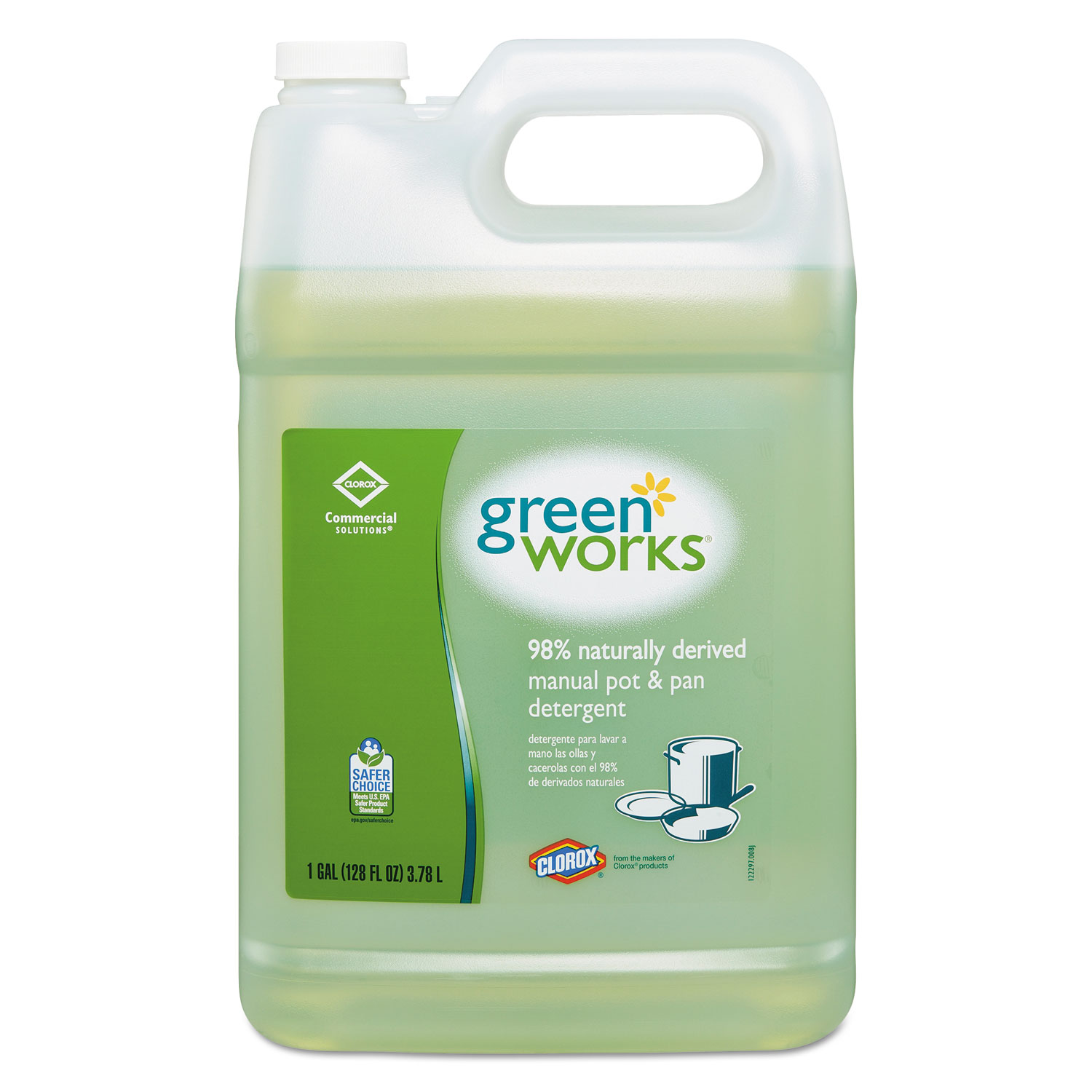  Green Works 10044600303885 Manual Pot and Pan Dishwashing Liquid, 128 oz Bottle (CLO30388) 