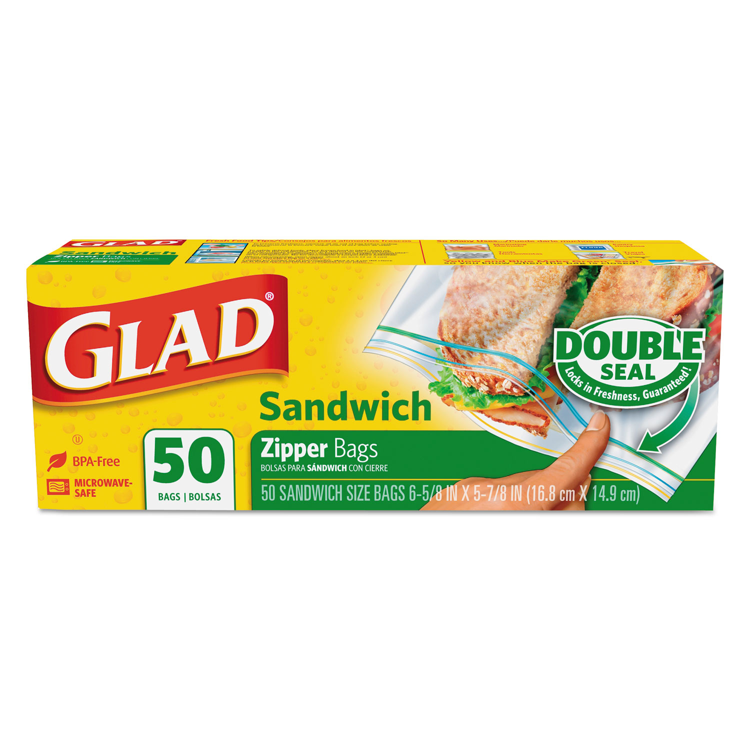  Glad CLO 57263 Sandwich Zipper Bags, 6.63 x 8, Clear, 600/Carton (CLO57263) 