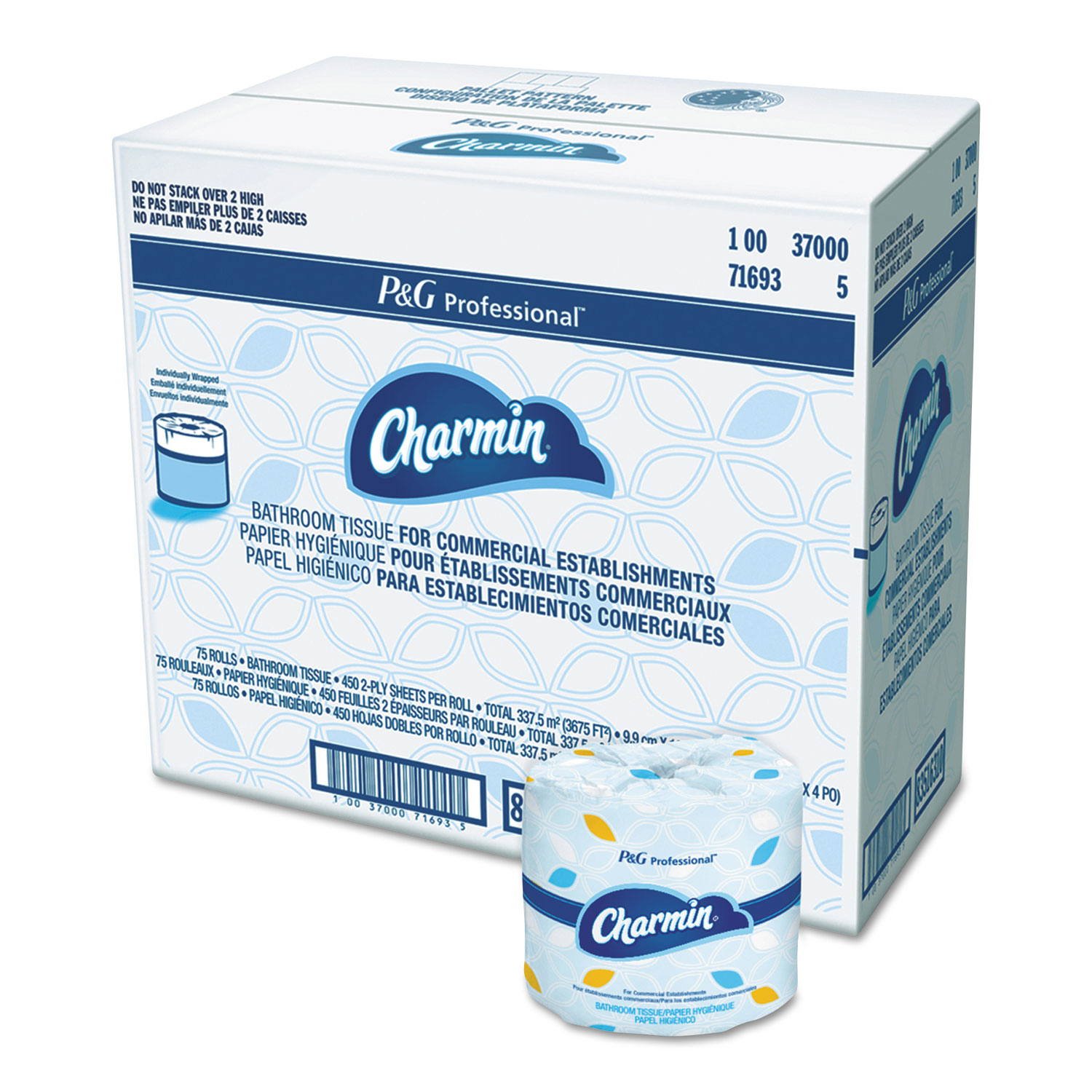  Charmin 71693 Commercial Bathroom Tissue, Septic Safe, 2-Ply, White, 450 Sheets/Roll, 75/Carton (PGC71693) 