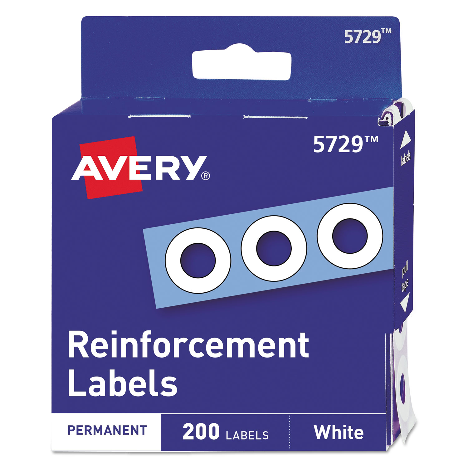 Dispenser Pack Hole Reinforcements, 1/4" Dia, White, 200/Pack