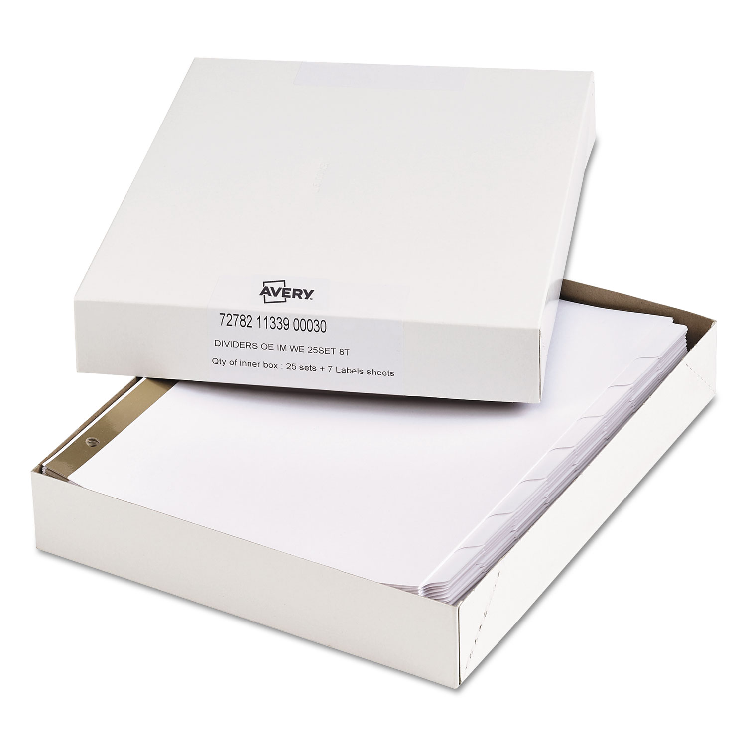  Office Essentials 11339 Index Dividers with White Labels, 8-Tab, 11.5 x 9.75, White, 25 Sets (AVE11339) 