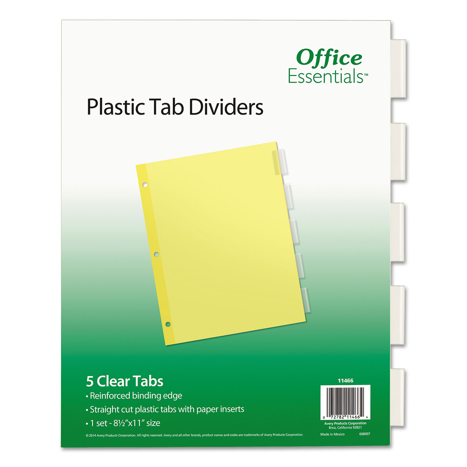  Office Essentials 11466 Plastic Insertable Dividers, 5-Tab, Letter (AVE11466) 