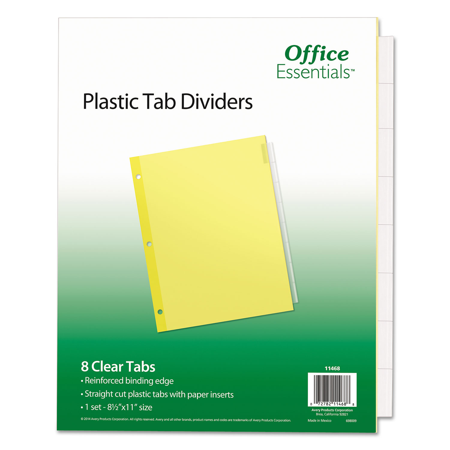  Office Essentials 11468 Plastic Insertable Dividers, 8-Tab, Letter (AVE11468) 