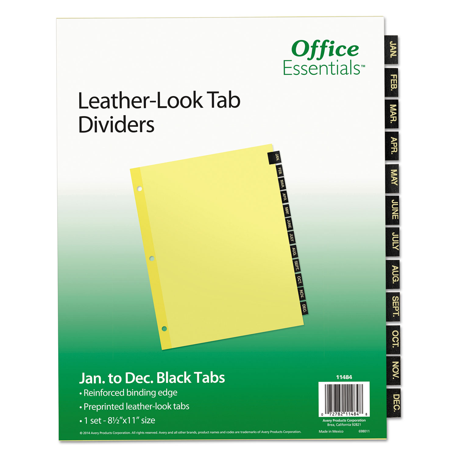  Office Essentials 11484 Preprinted Black Leather Tab Dividers, 12-Tab, Letter (AVE11484) 