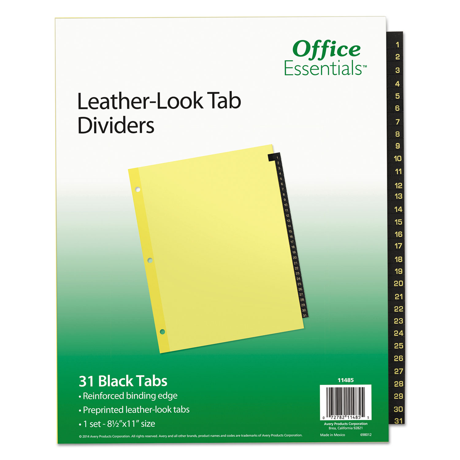  Office Essentials 11485 Preprinted Black Leather Tab Dividers, 31-Tab, Letter (AVE11485) 