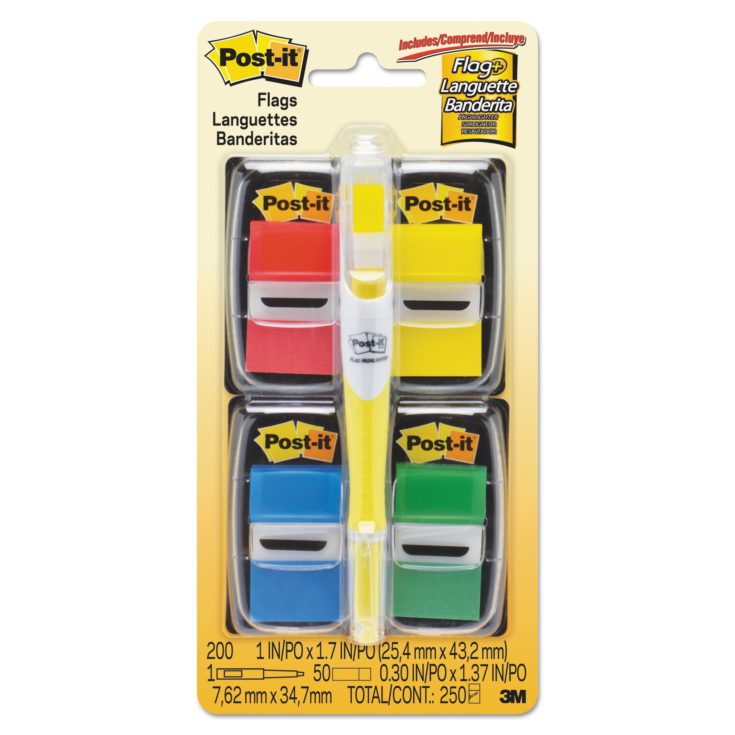  Post-it Flags 680-RYBGVA Page Flag Value Pack, Assorted, 200 1 Flags + Highlighter with 50 1/2 Flags (MMM680RYBGVA) 