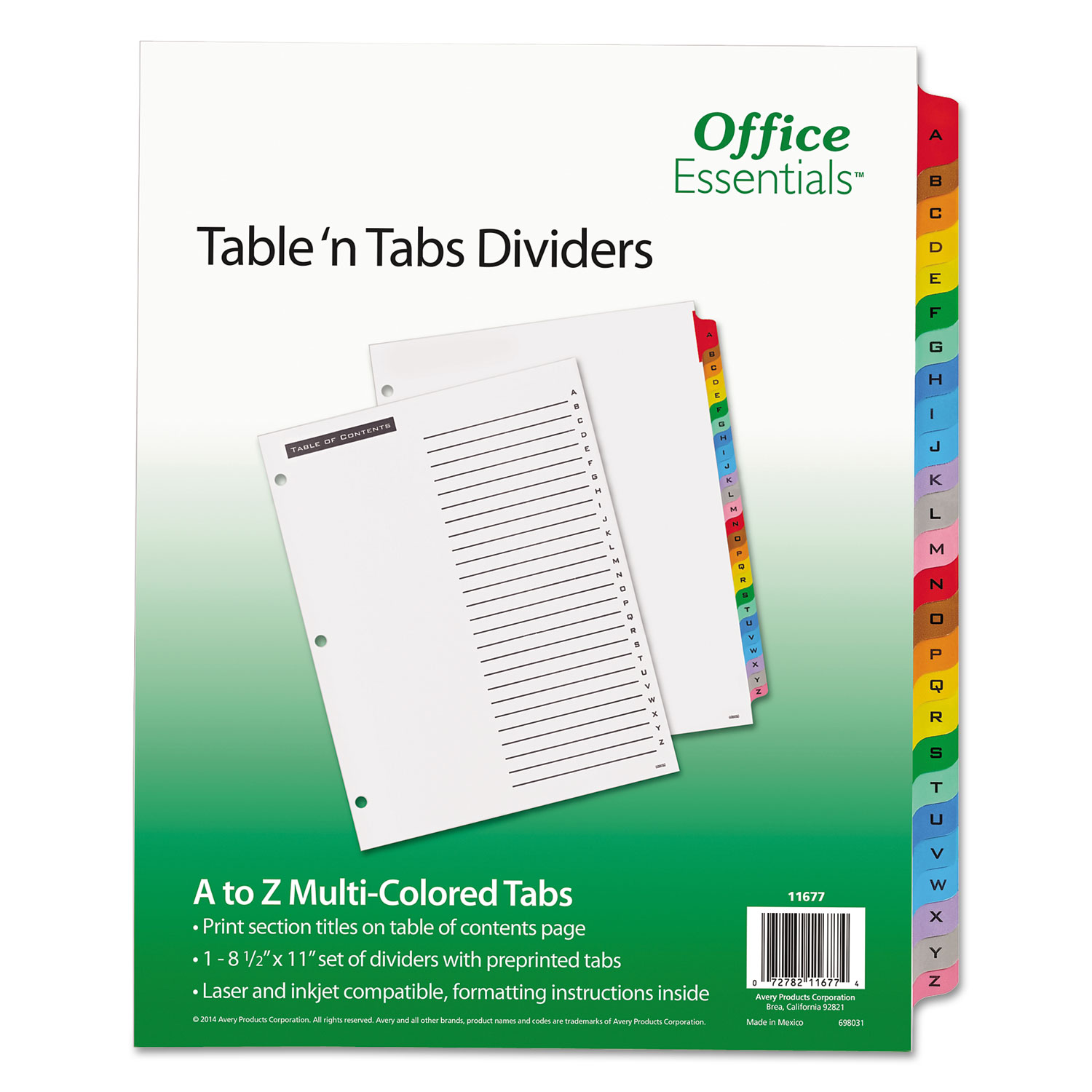 Table 'n Tabs Dividers, 26-Tab, A to Z, 11 x 8.5, White, 1 Set