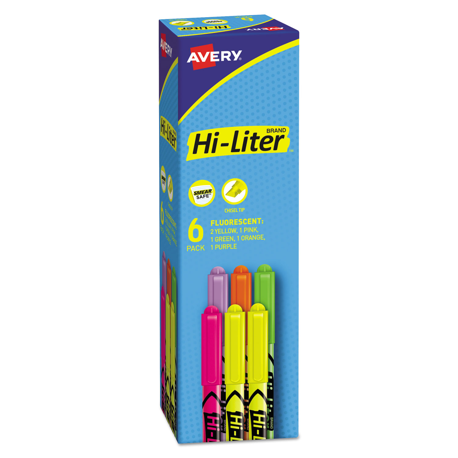  Avery 23565 HI-LITER Pen-Style Highlighters, Chisel Tip, Assorted Colors, 6/Set (AVE23565) 