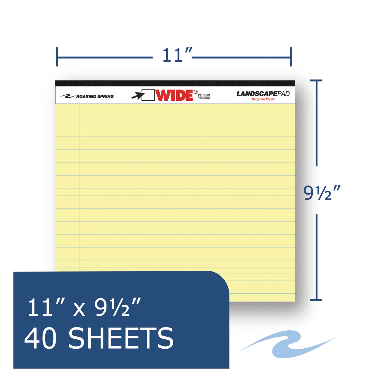 WIDE Landscape Format Writing Pad, College Ruled, 11 x 9 1/2, Canary, 40 Sheets