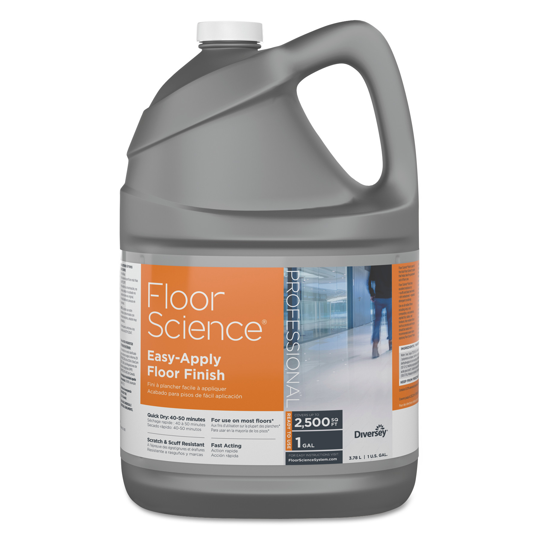  Diversey CBD540397 Floor Science Easy Apply Floor Finish, Ammonia Scent, 1 gal Container, 4/Carton (DVOCBD540397) 