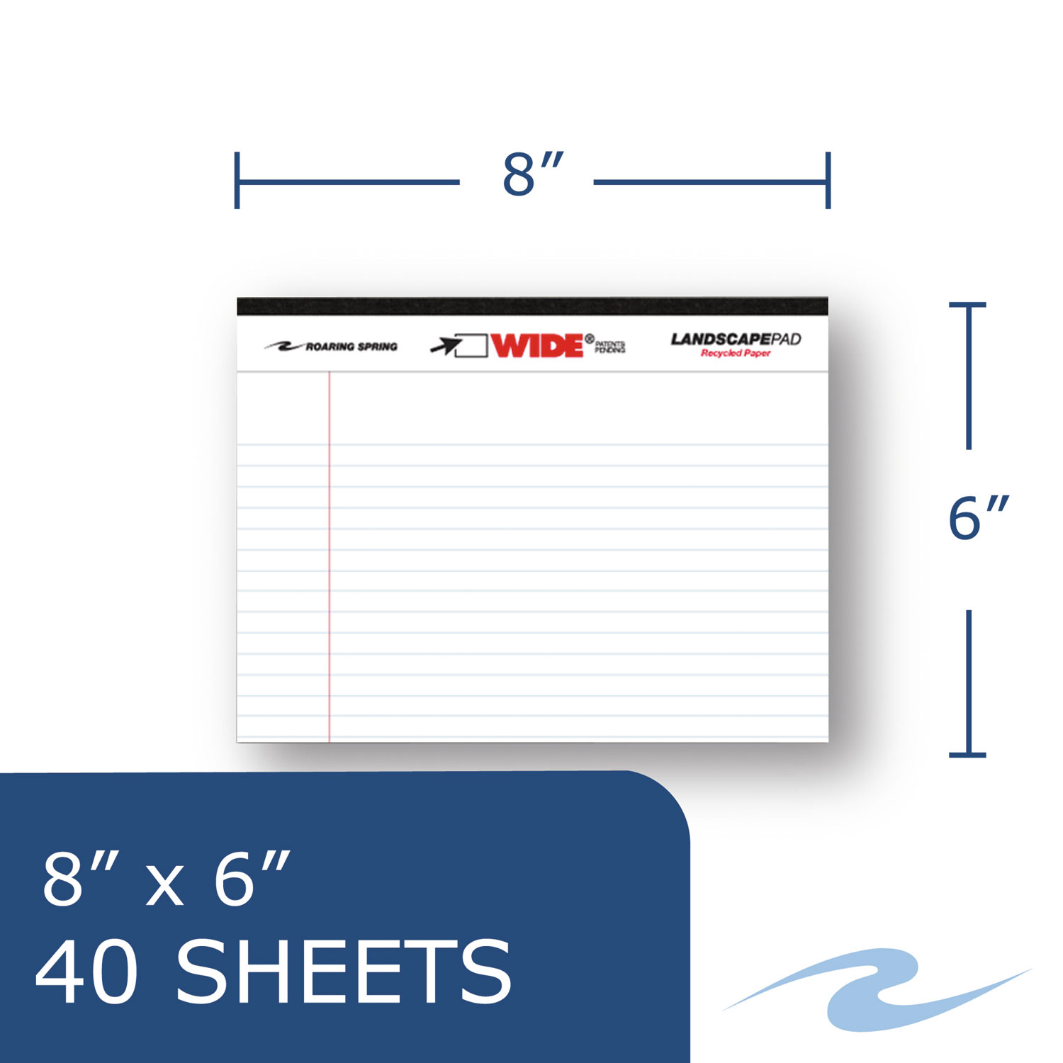 WIDE Landscape Format Writing Pad, College Ruled, 8 x 6, White, 40 Sheets
