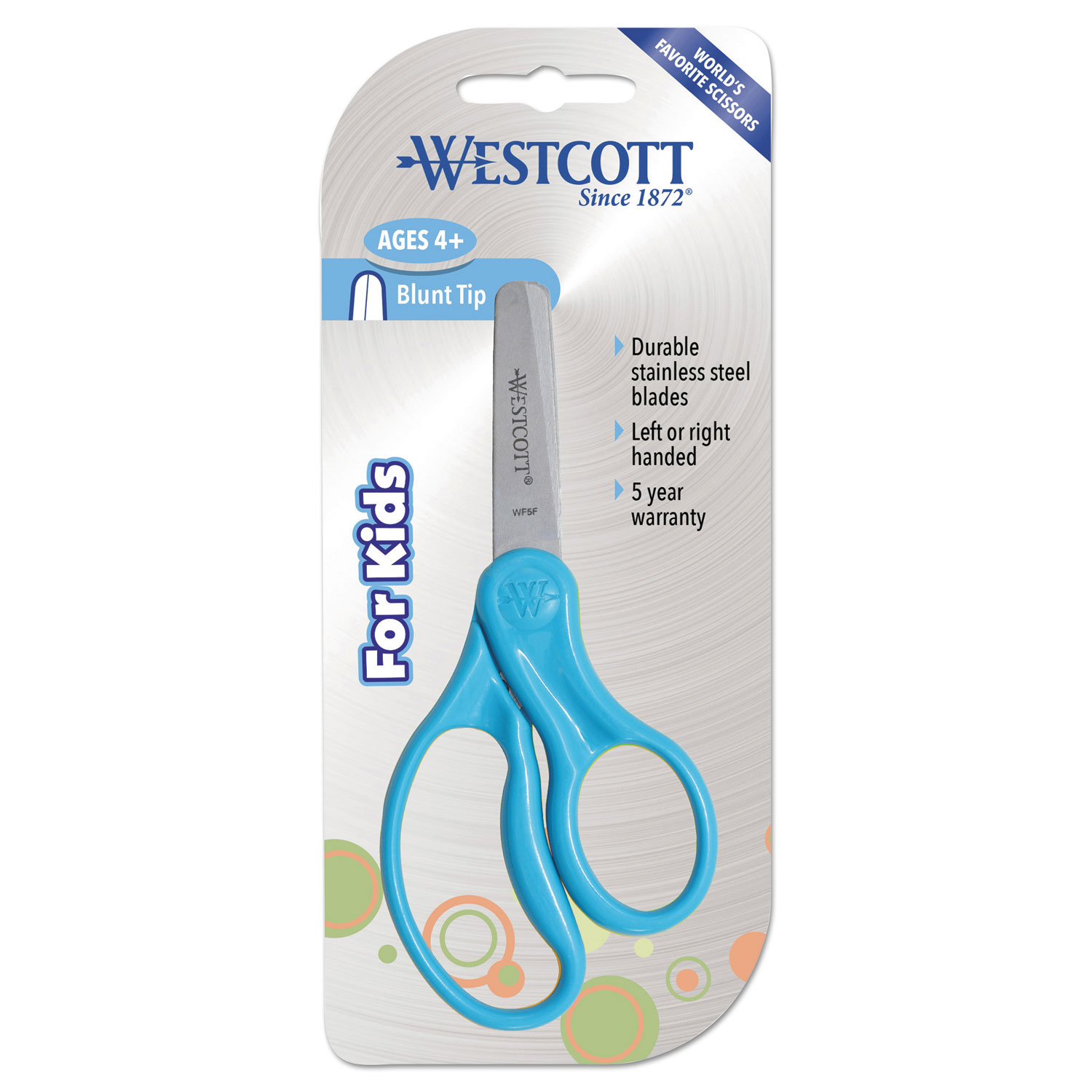 For Kids Scissors, 5 Length,1 3/4 Cut,Rounded,Blue/Green/Pink/Yellow,30/Carton