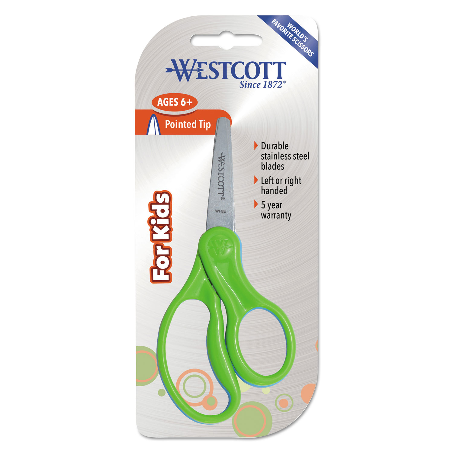 For Kids Scissors, 5 Length, 1 3/4 Cut, Pointed,Blue/Green/Pink/Yellow,30/Pack