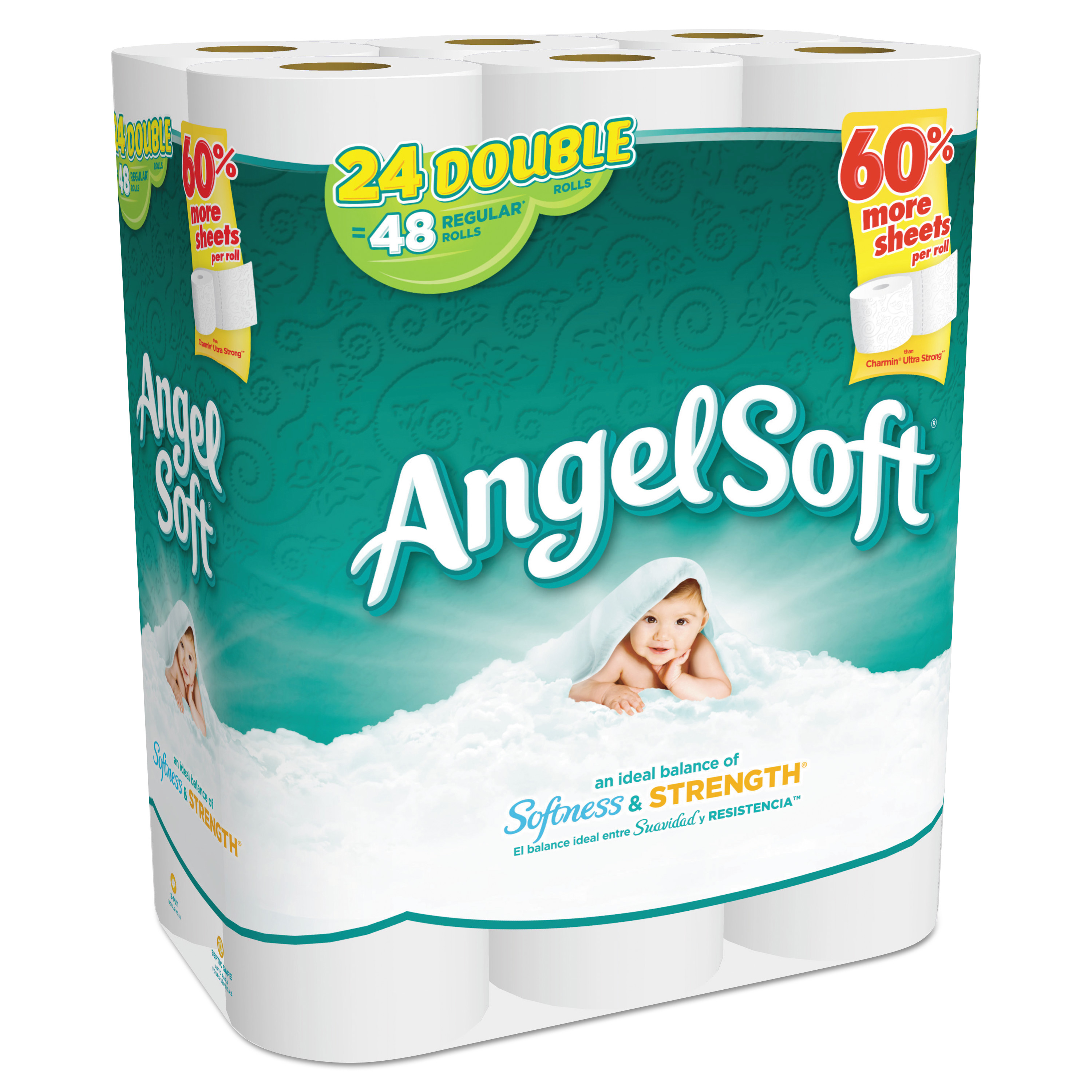  Angel Soft 77585/02 Double-Roll Bathroom Tissue, Septic Safe, 2-Ply, White, 264 Sheets/Roll, 24/Pack, 2 Packs/Carton (GPC7758502) 