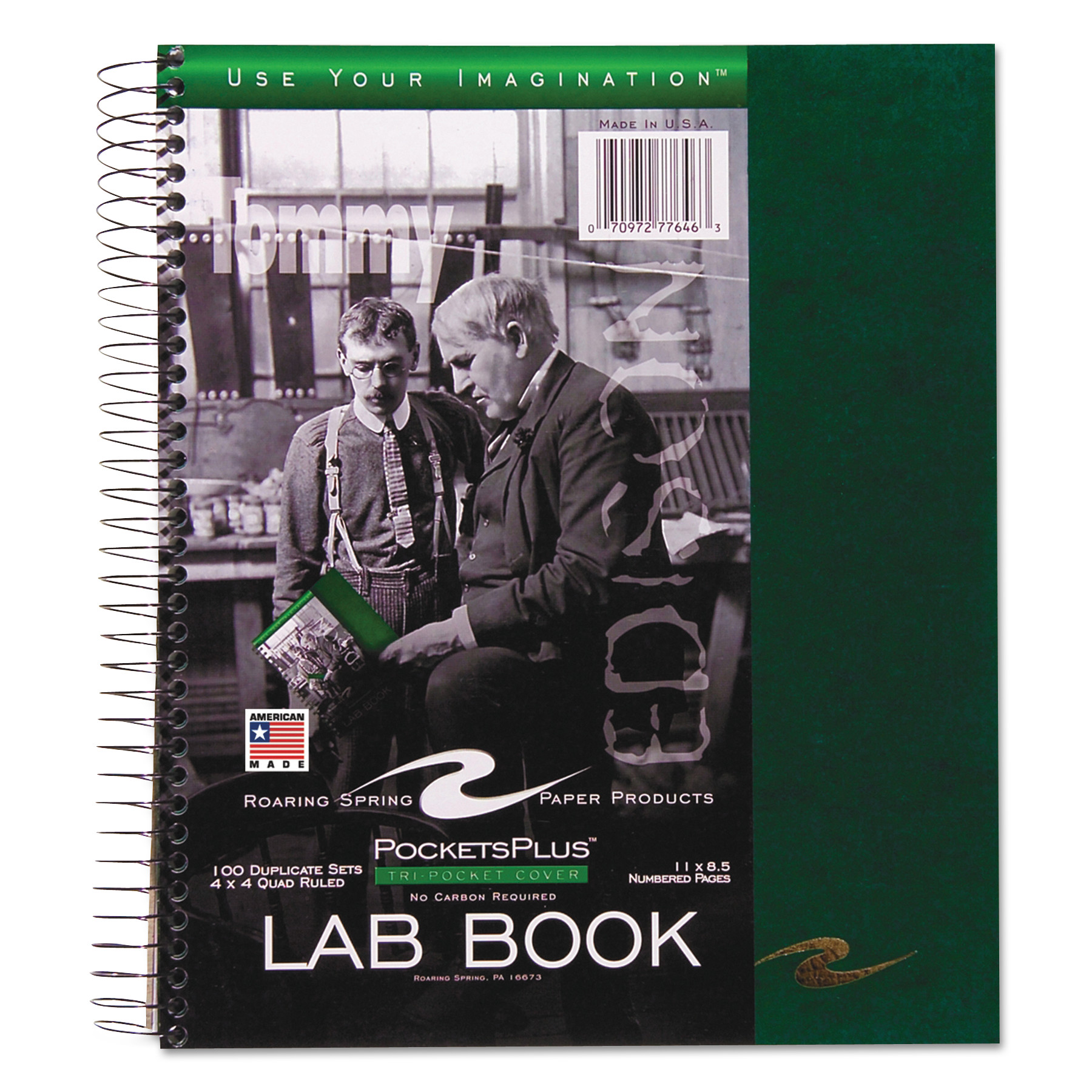  Roaring Spring 77646 Wirebound Lab Notebook, 4 sq/in Quadrille Rule, 11 x 9, White, 100 Sheets (ROA77646) 