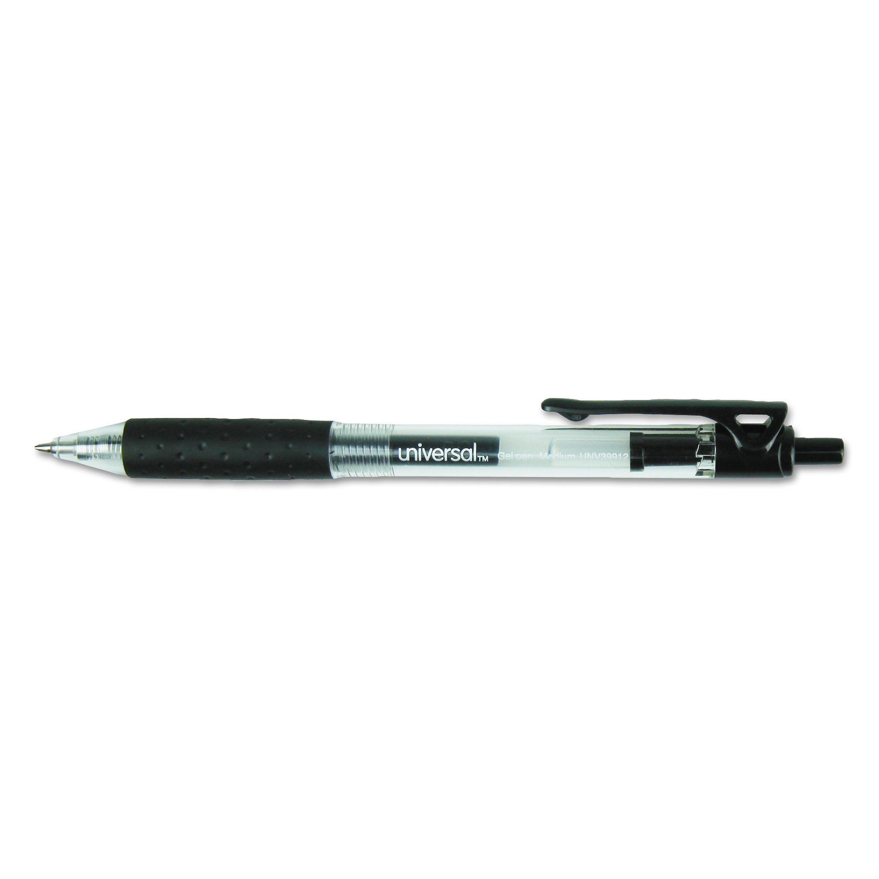  Universal UNV39912 Comfort Grip Retractable Gel Pen, 0.7mm, Black Ink, Smoke Barrel, Dozen (UNV39912) 