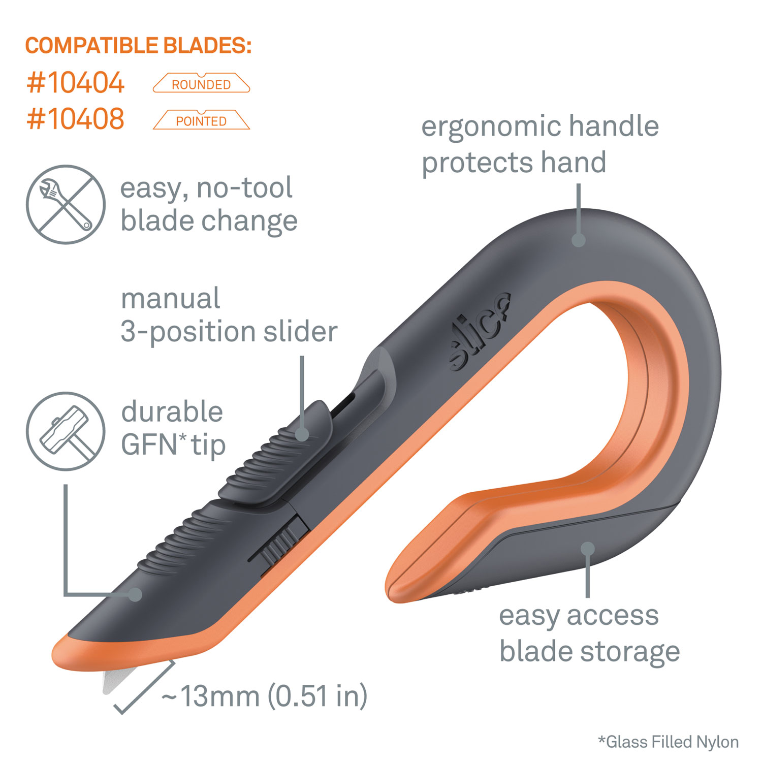 Box Cutters, Double Sided, Replaceable and Retractable Blade, Zirconium Oxide, Gray/Orange