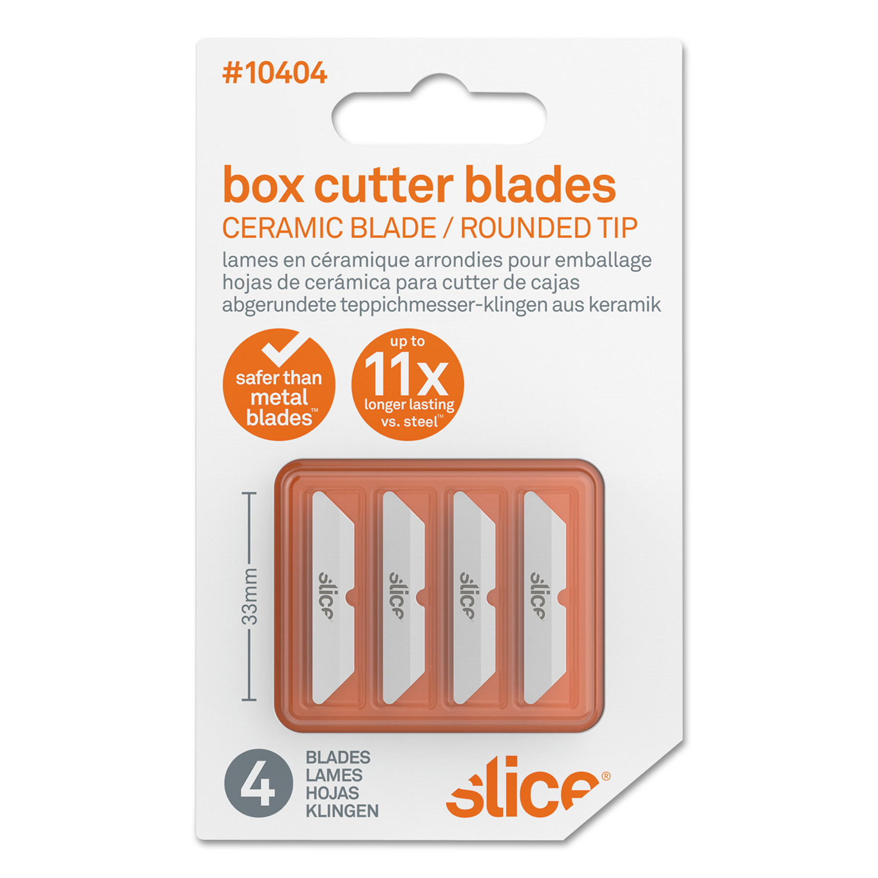  slice 10404 Safety Box Cutter Blades, Rounded Tip, Ceramic Zirconium Oxide, 4/Pack (SLI10404) 