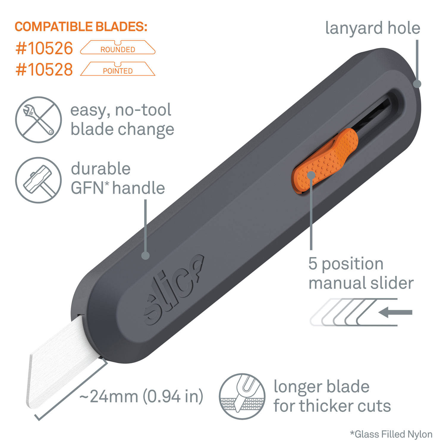 Utility Knives, Double Sided, Replaceable, Carbon Steel, Gray, Orange