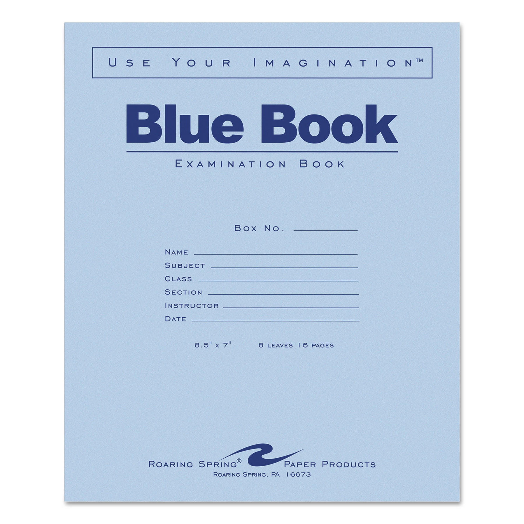 Examination Blue Book, Wide/Legal Rule, Blue Cover, 8.5 x 7, 8 Sheets