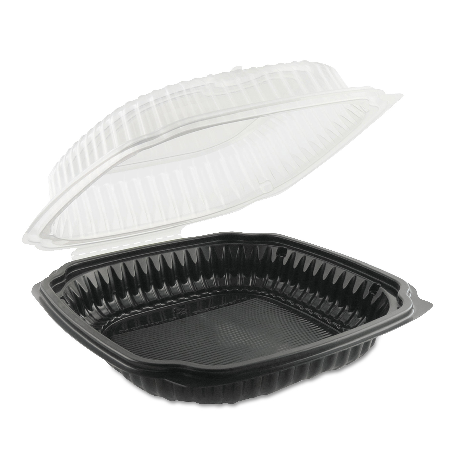 Culinary Classics Microwavable Container, 39 oz, Clear/Black, 100/Carton