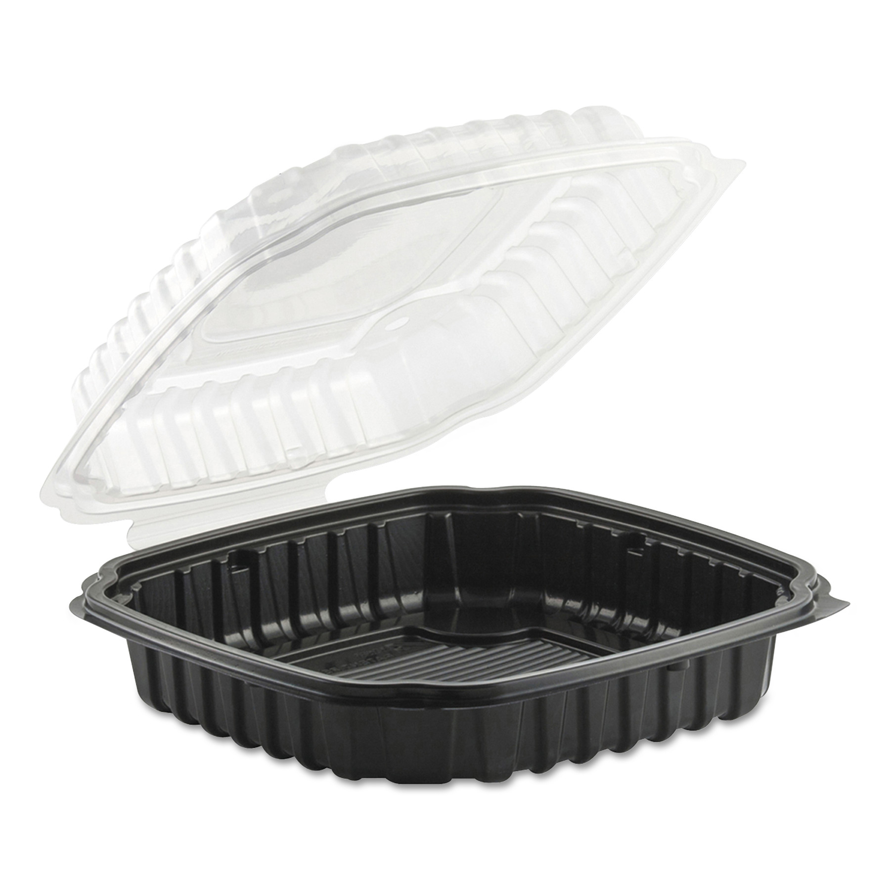 Culinary Basics Microwavable Container, 46.5 oz, Clear/Black, 100/Carton