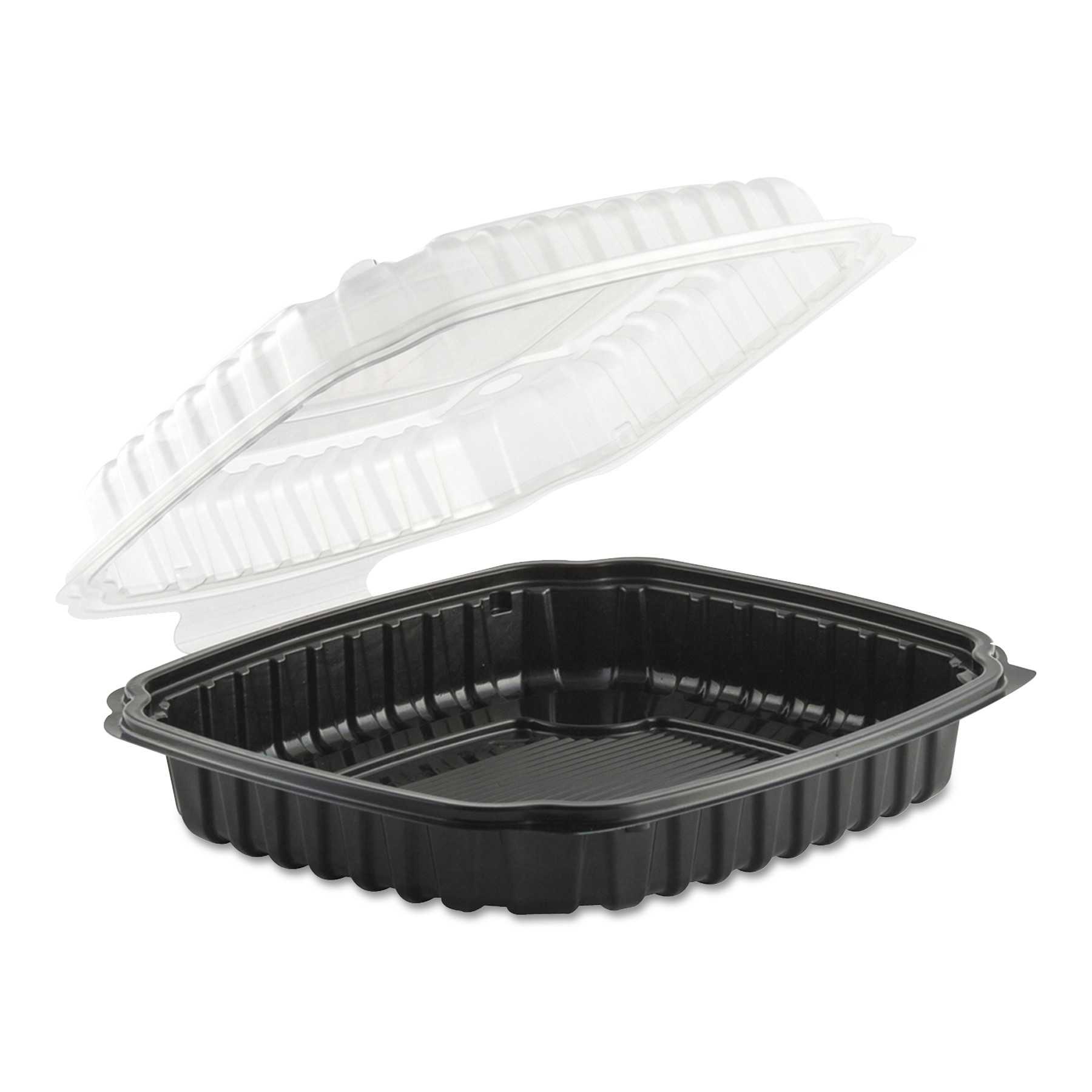  Anchor Packaging 4669911 Culinary Basics Microwavable Container, 36 oz, 9 x 9 x 2.5, Clear/Black, 100/Carton (ANZ4669911) 