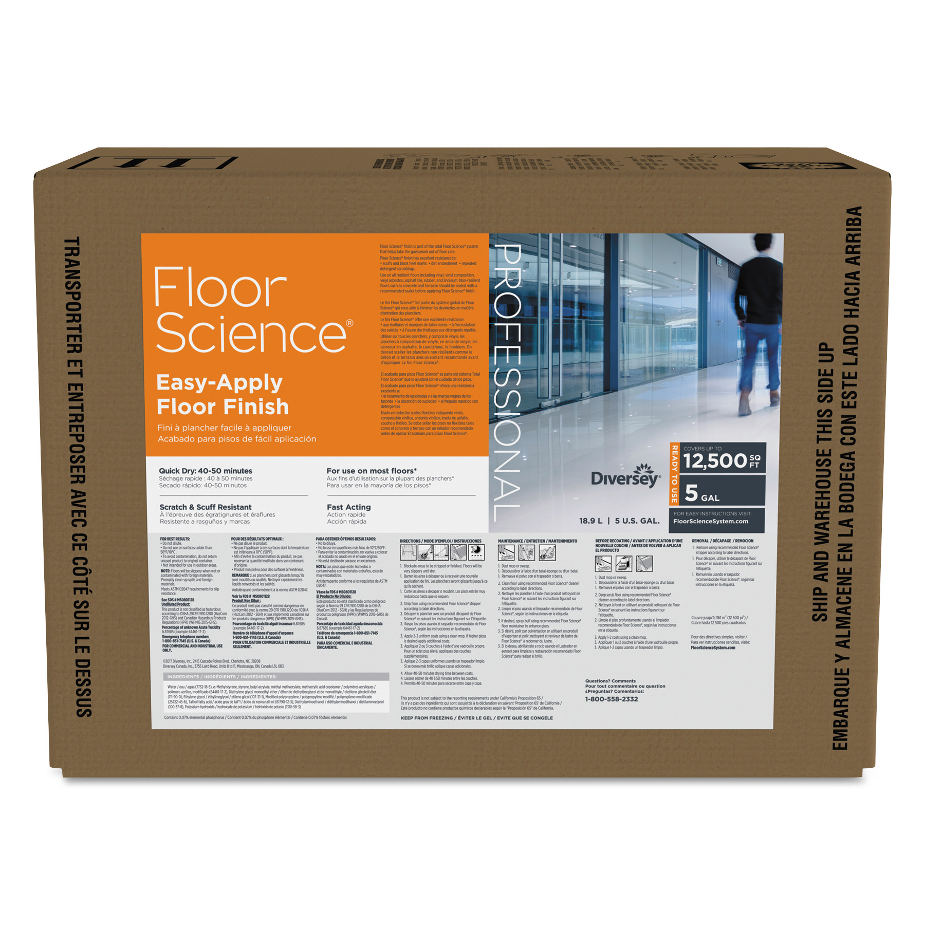  Diversey CBD540403 Floor Science Easy Apply Floor Finish, Ammonia Scent, 5 gal Box (DVOCBD540403) 