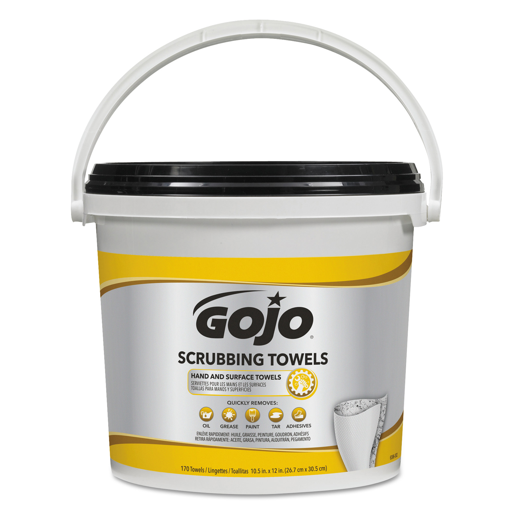  GOJO 6398-02 Scrubbing Towels, Hand Cleaning, White/Yellow, 170/Bucket, 2 Buckets/Carton (GOJ639802) 