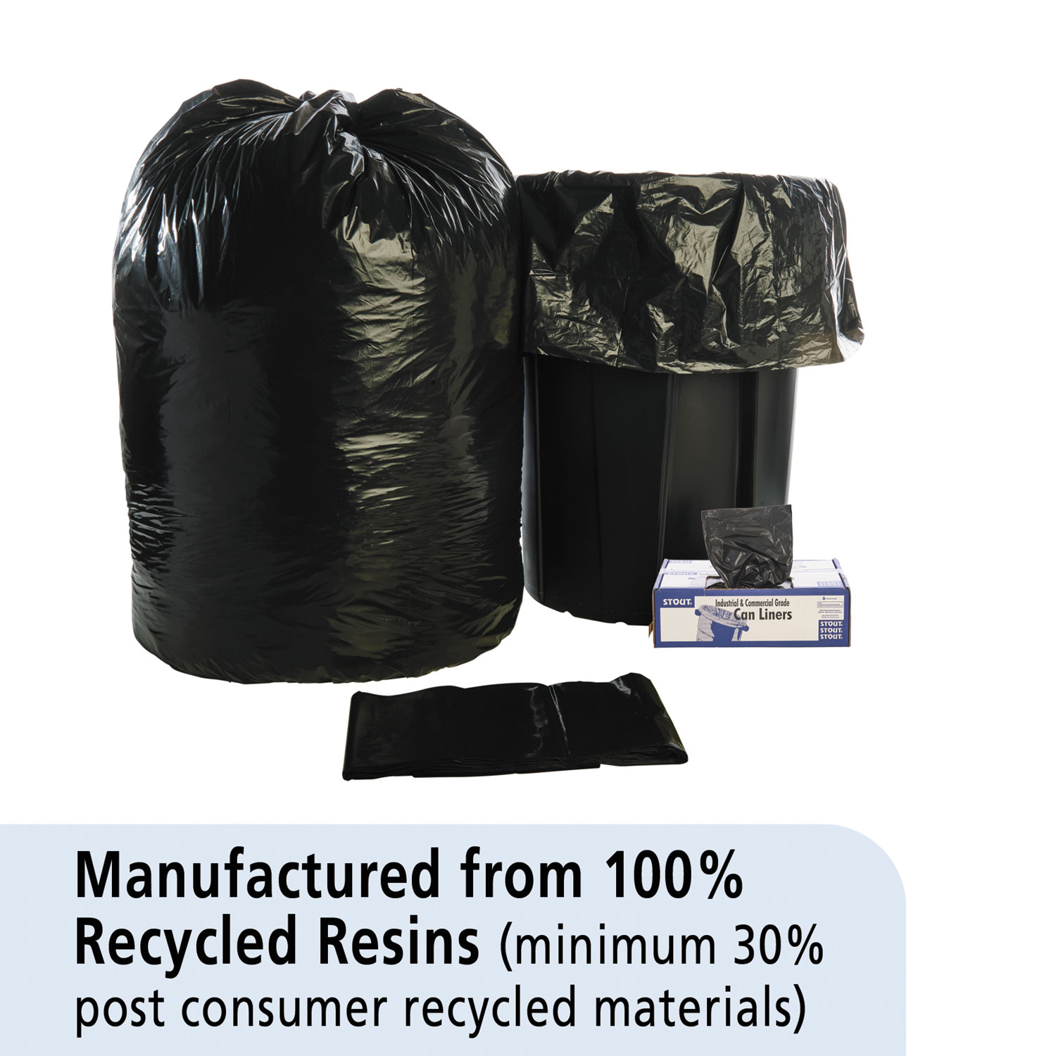 100% Recycled Plastic Garbage Bags, 60gal, 1.5mil, 36 x 58, Brown/Black, 100/CT