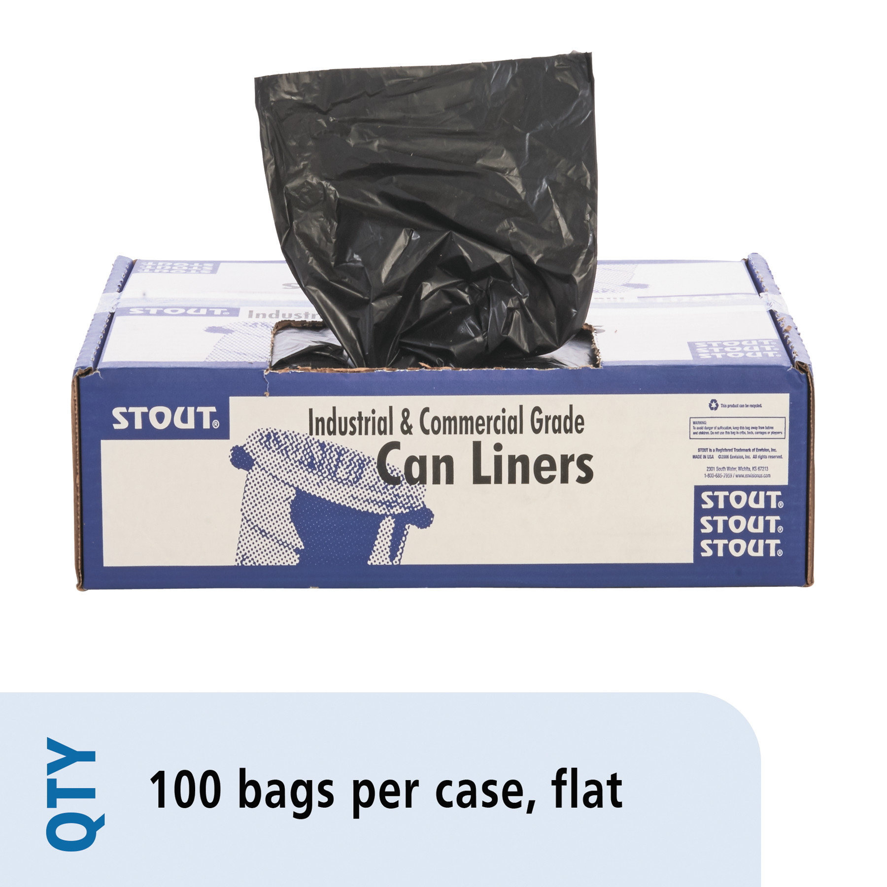  Stout by Envision T3658B15 Total Recycled Content Plastic Trash Bags, 60 gal, 1.5 mil, 36 x 58, Brown/Black, 100/Carton (STOT3658B15) 