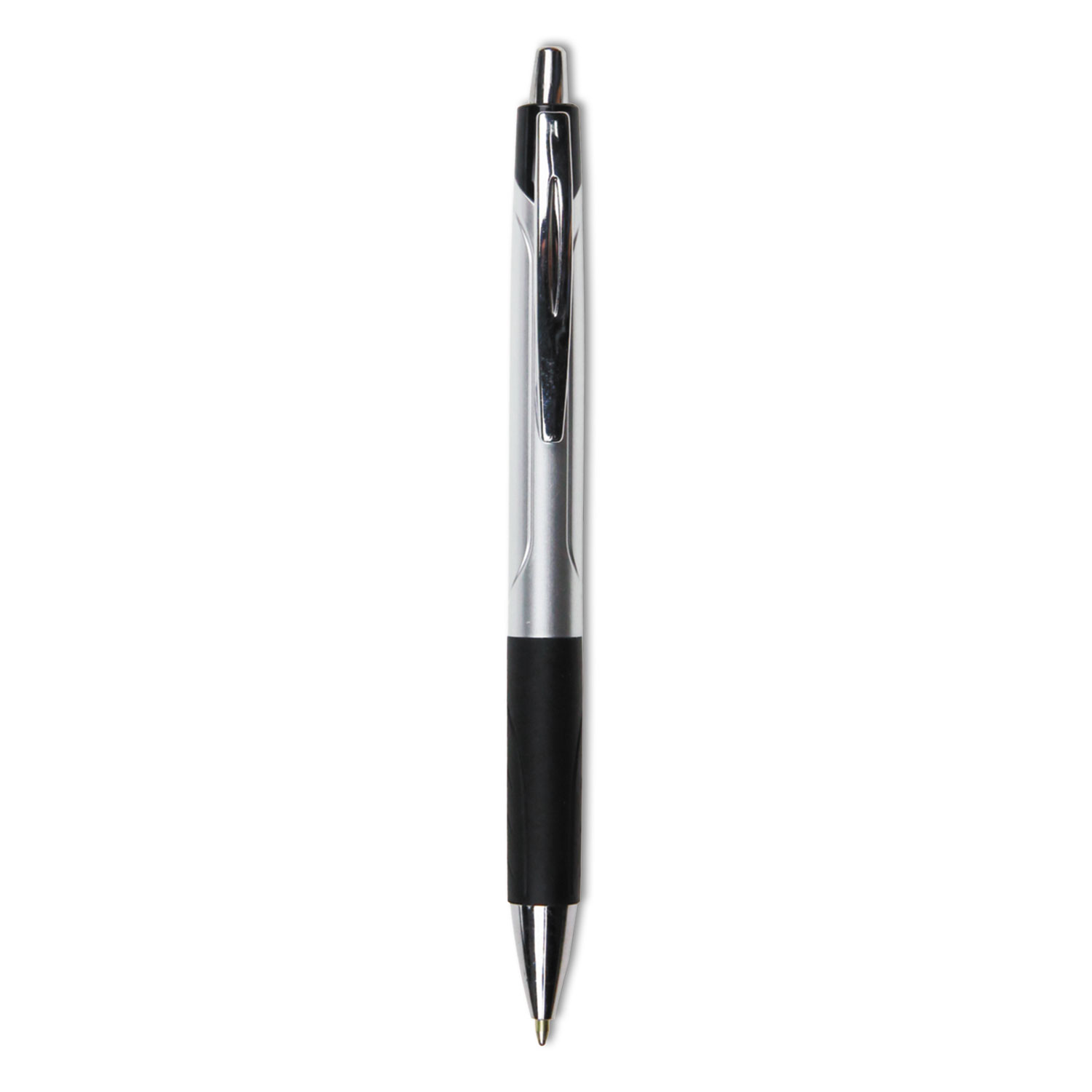  Universal UNV15540 Comfort Grip Retractable Ballpoint Pen, 1mm, Black Ink, Silver Barrel, Dozen (UNV15540) 