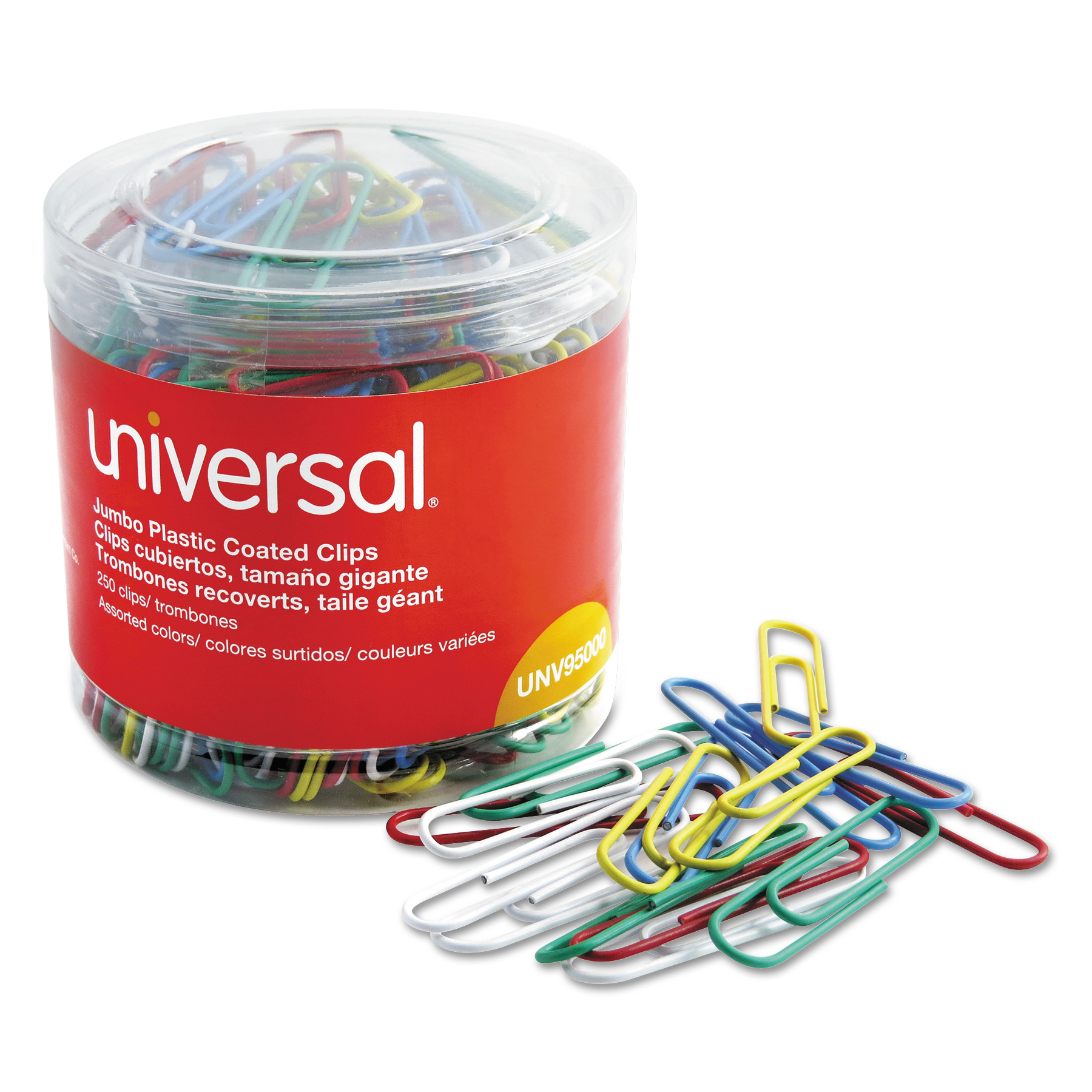  Universal UNV95000 Plastic-Coated Paper Clips, Jumbo, Assorted Colors, 250/Pack (UNV95000) 