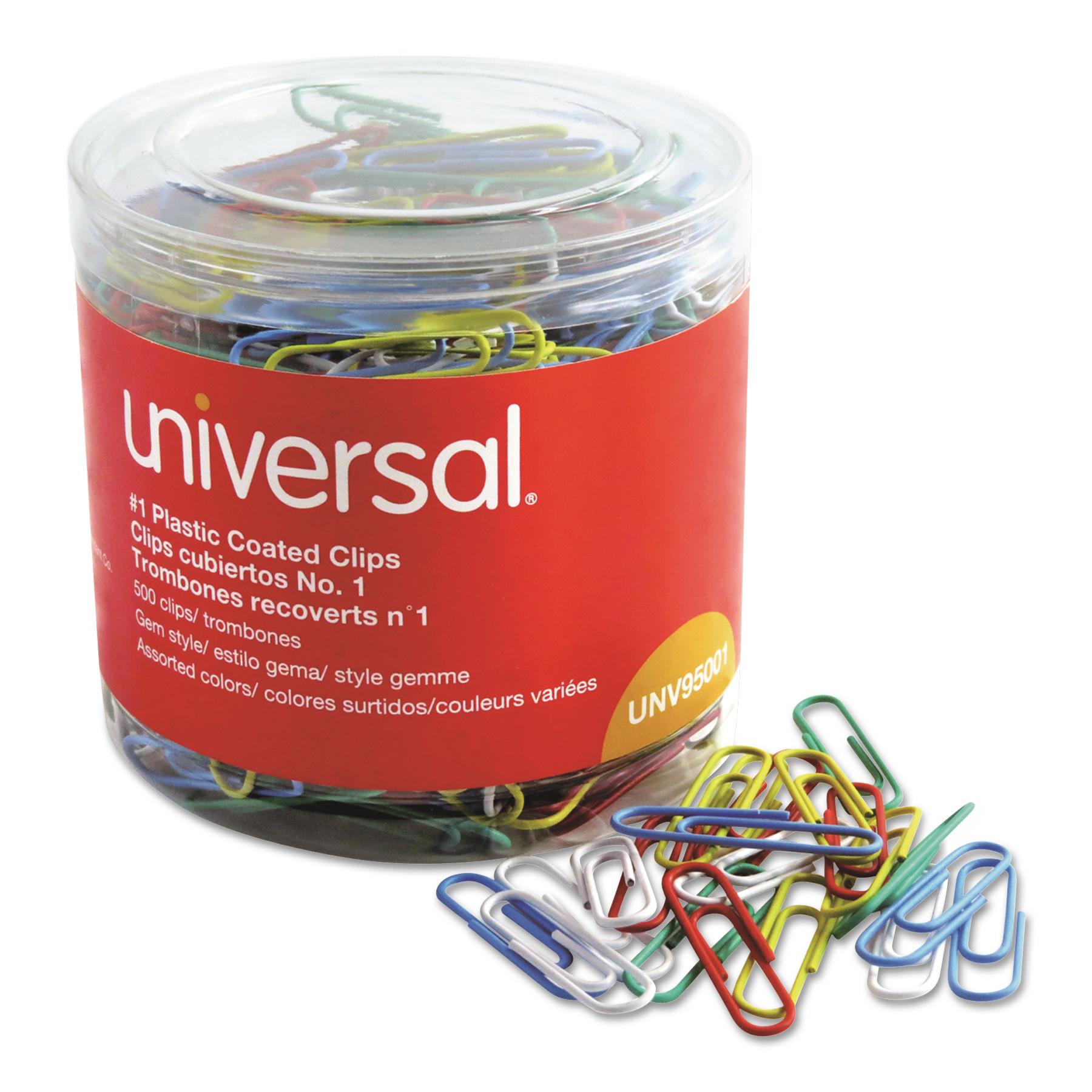  Universal UNV95001 Plastic-Coated Paper Clips, Small (No. 1), Assorted Colors, 500/Pack (UNV95001) 