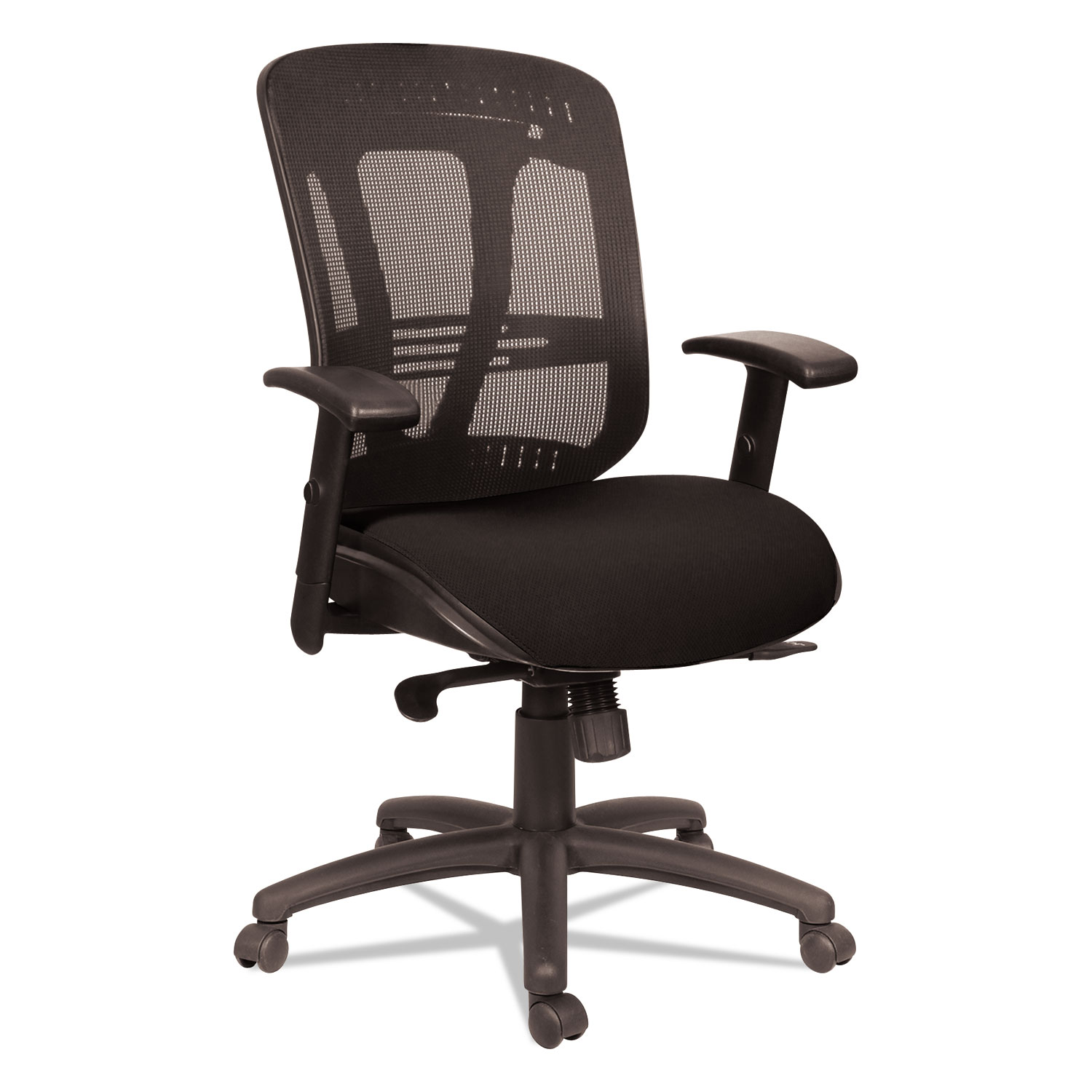  Alera ALEEN4217 Alera Eon Series Multifunction Mid-Back Cushioned Mesh Chair, Supports up to 275 lbs., Black Seat/Black Back, Black Base (ALEEN4217) 