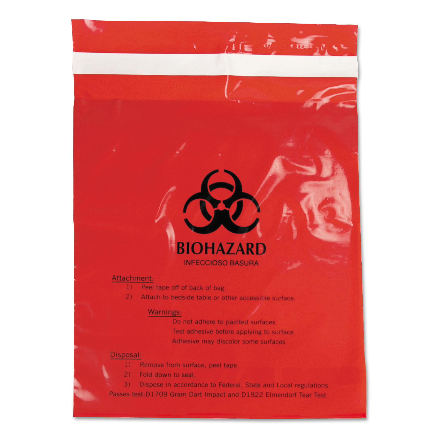 Stick-On Biohazard Waste Bags, 1.4 qt, 2 mil, 9 x 10, Red, 100/Box