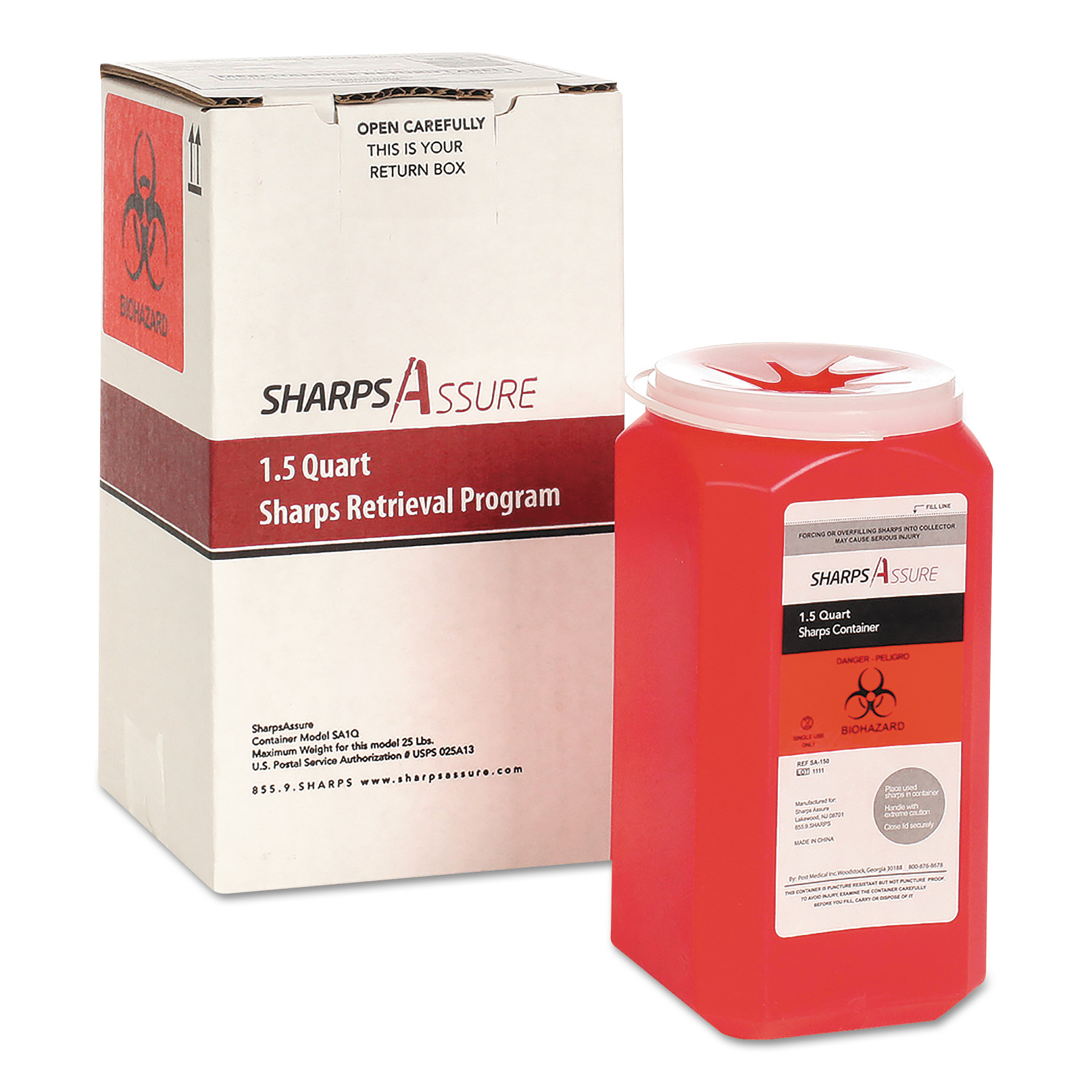  TrustMedical SC1Q424A1Q Sharps Retrieval Program Containers, 1.5 qt, Plastic, Red (TMDSC1Q424A1Q) 