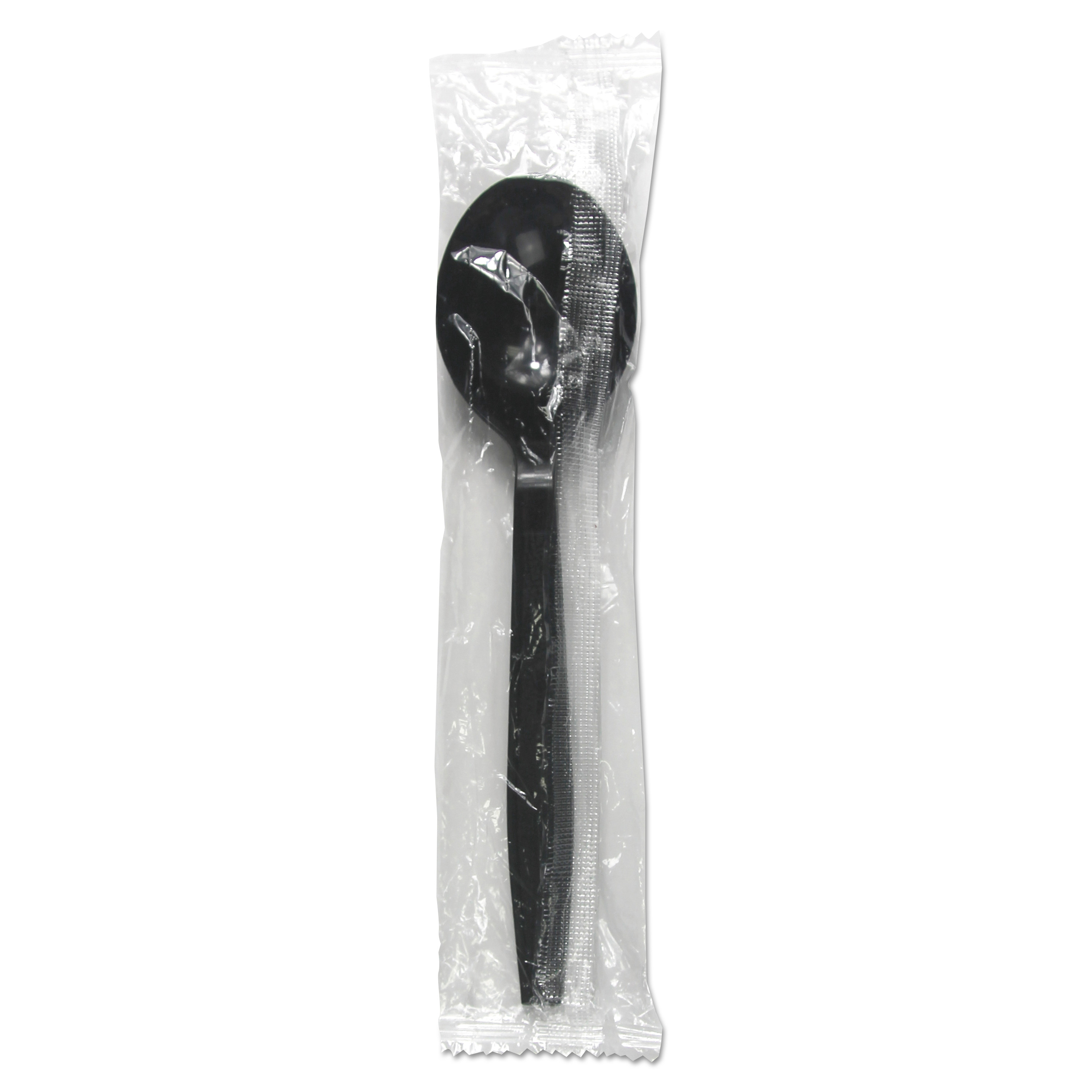 Heavyweight Wrapped Polypropylene Cutlery, Soup Spoon, Black, 1000/Carton