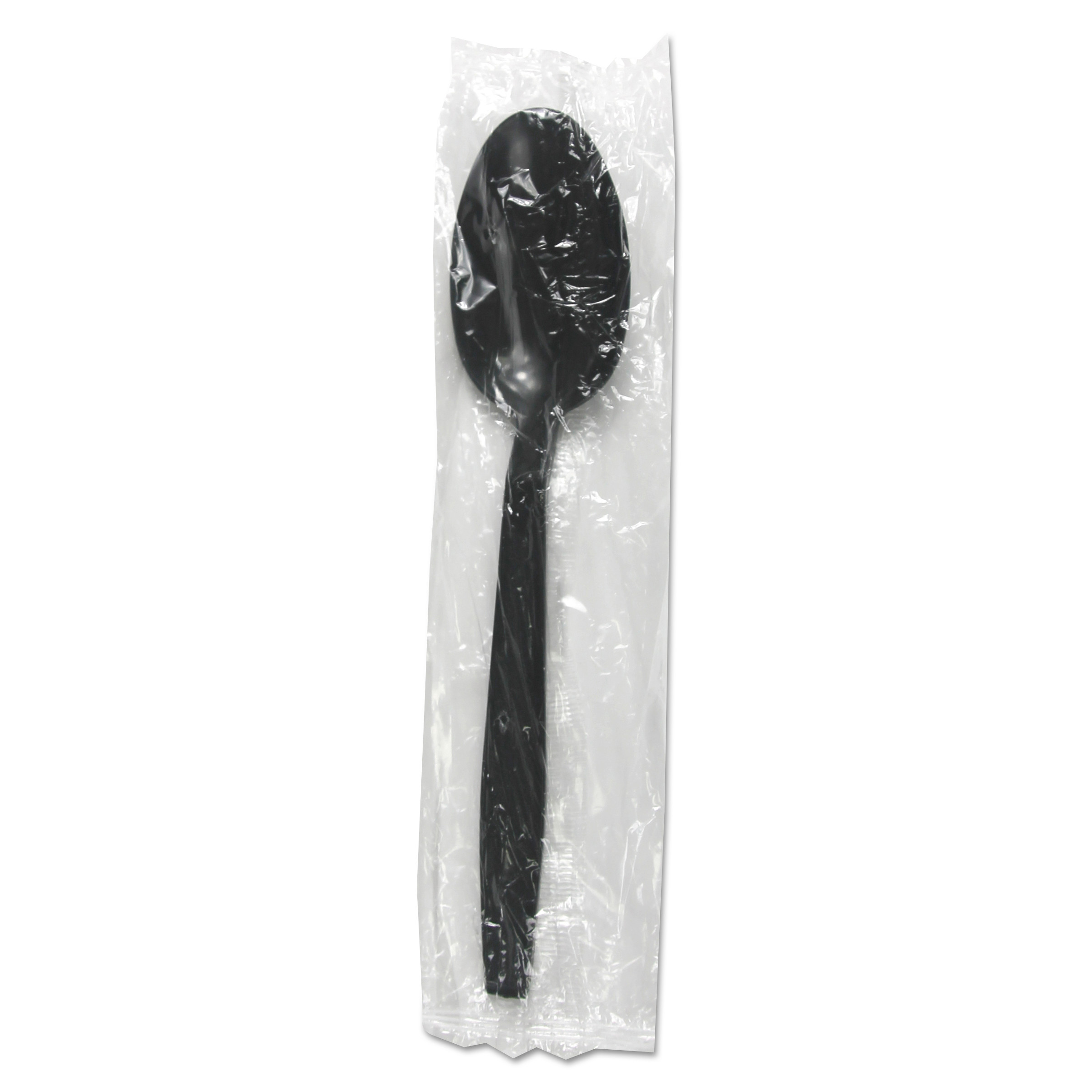 Heavyweight Wrapped Polypropylene Cutlery, Teaspoon, Black, 1000/Carton