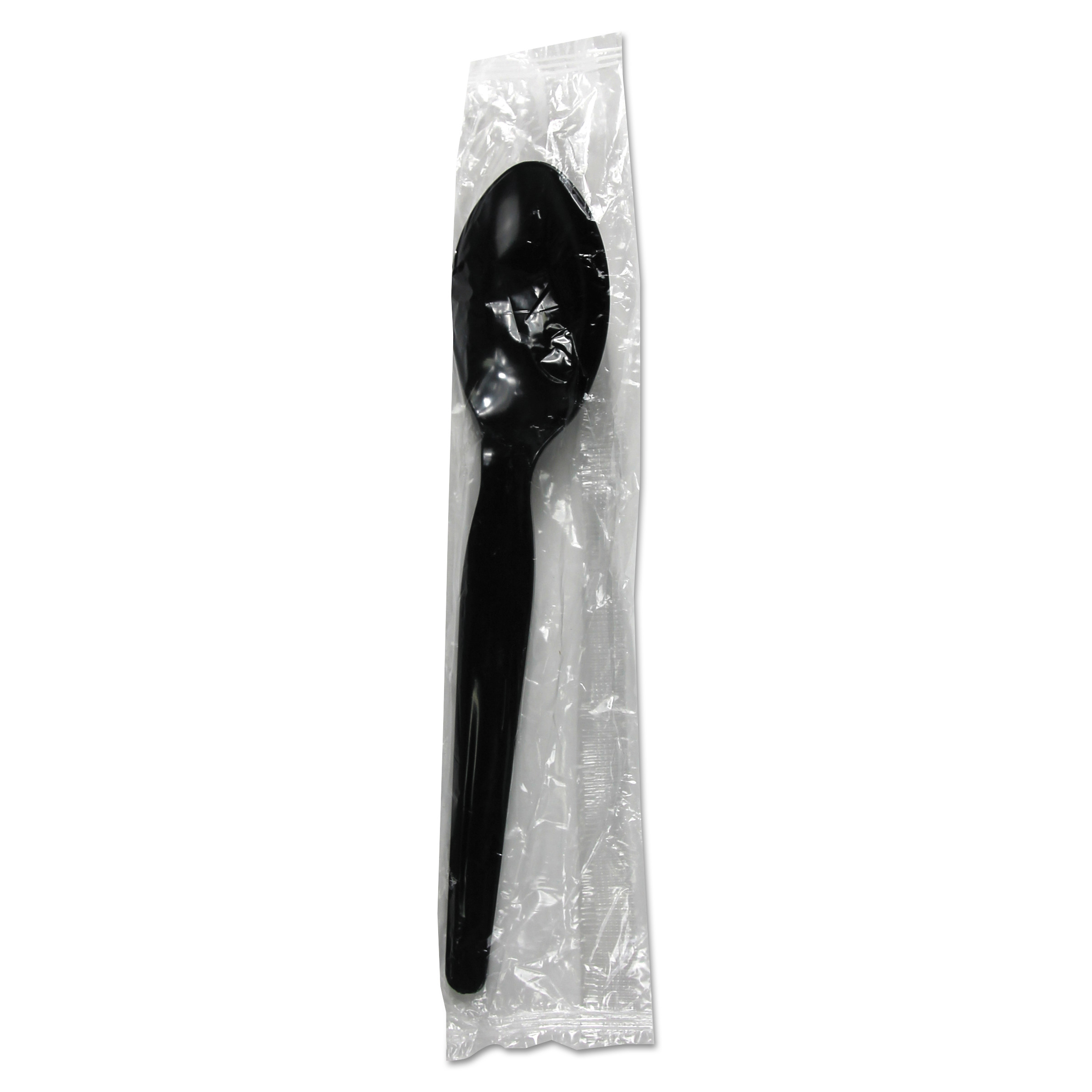 Heavyweight Wrapped Polystyrene Cutlery, Teaspoon, Black, 1000/Carton