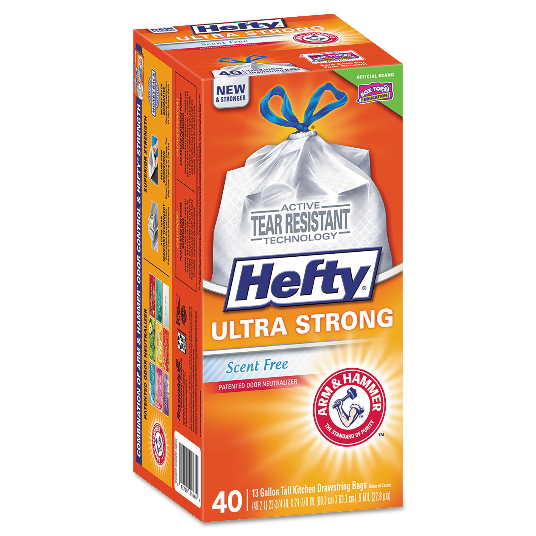  Hefty PAC E8-4638 Ultra Strong Tall Kitchen and Trash Bags, 13 gal, 0.9 mil, 23.75 x 24.88, White, 40/Box (RFPE84638) 