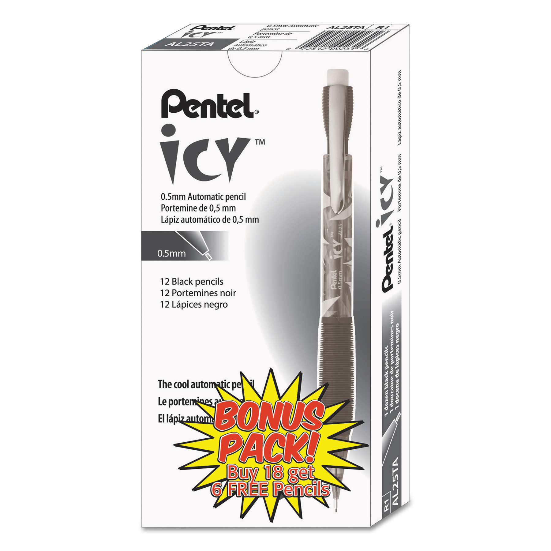  Pentel AL25TASW-SPR Icy Mechanical Pencil, 0.5 mm, HB (#2.5), Black Lead, Transparent Smoke Barrel, 24/Pack (PENAL25TASWSPR) 