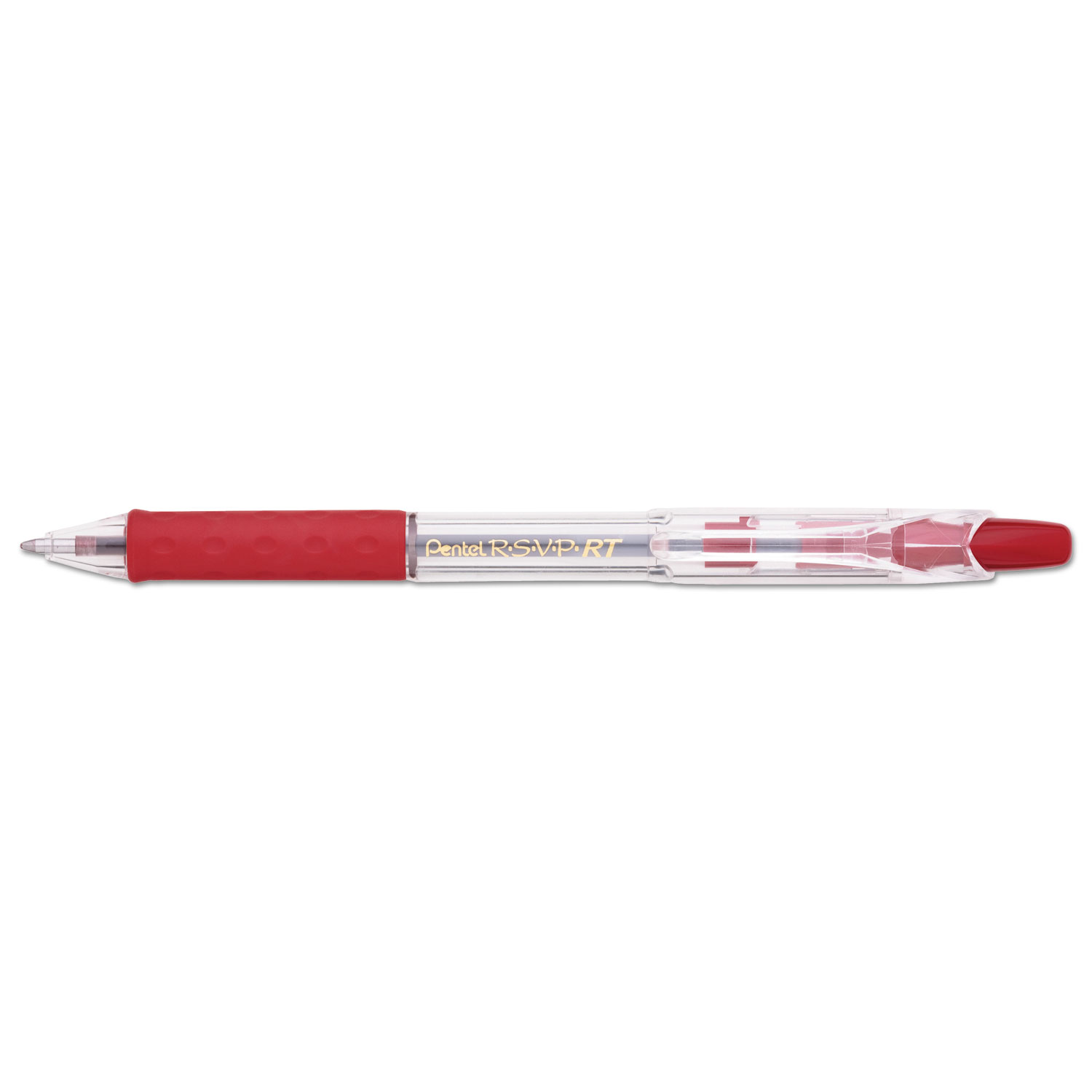  Pentel BK93B R.S.V.P. RT Retractable Ballpoint Pen, Medium 1mm, Red Ink, Clear Barrel, Dozen (PENBK93B) 