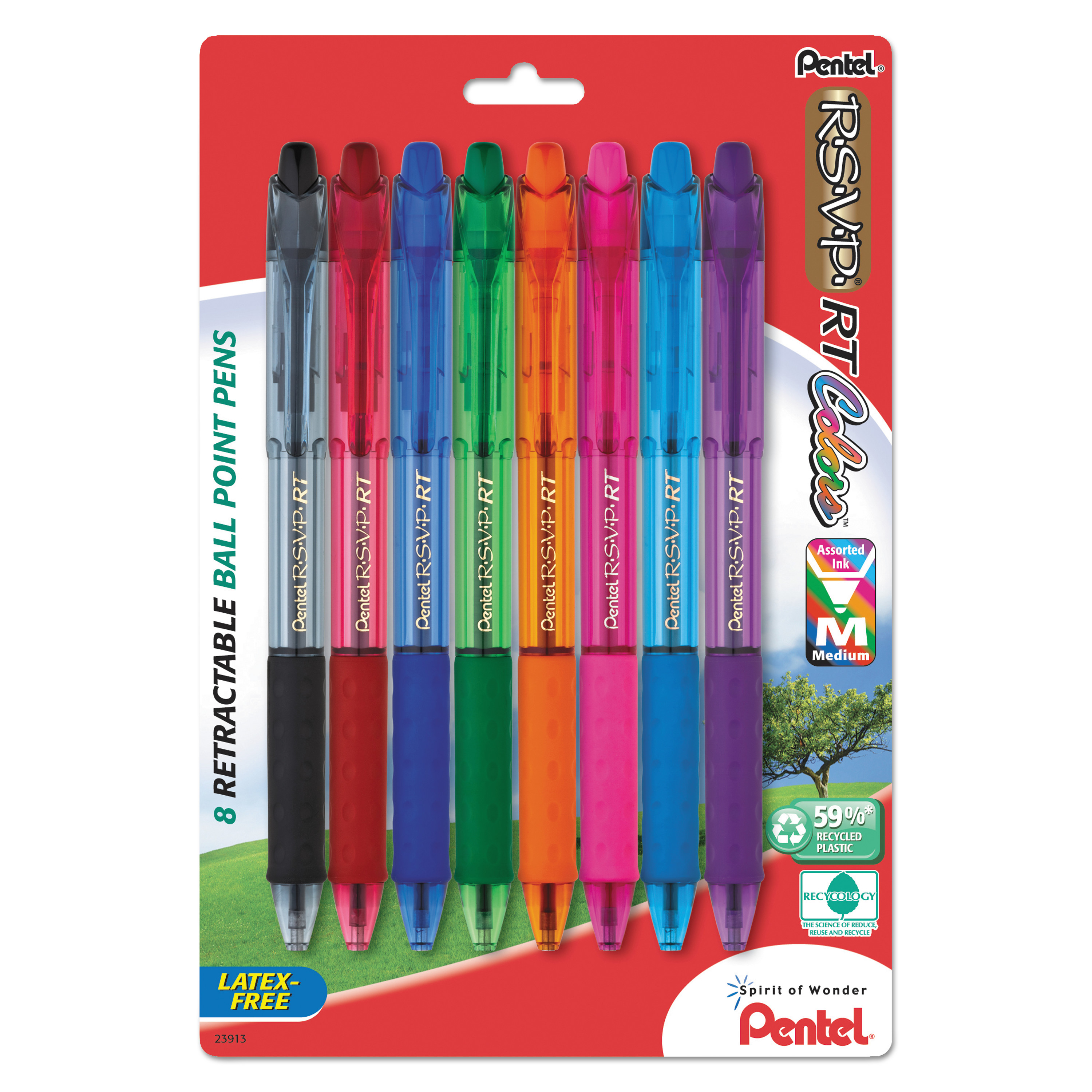 R.S.V.P. RT Retractable Ballpoint Pen, 1mm, Clear Barrel, Assorted Ink, 8/Pack