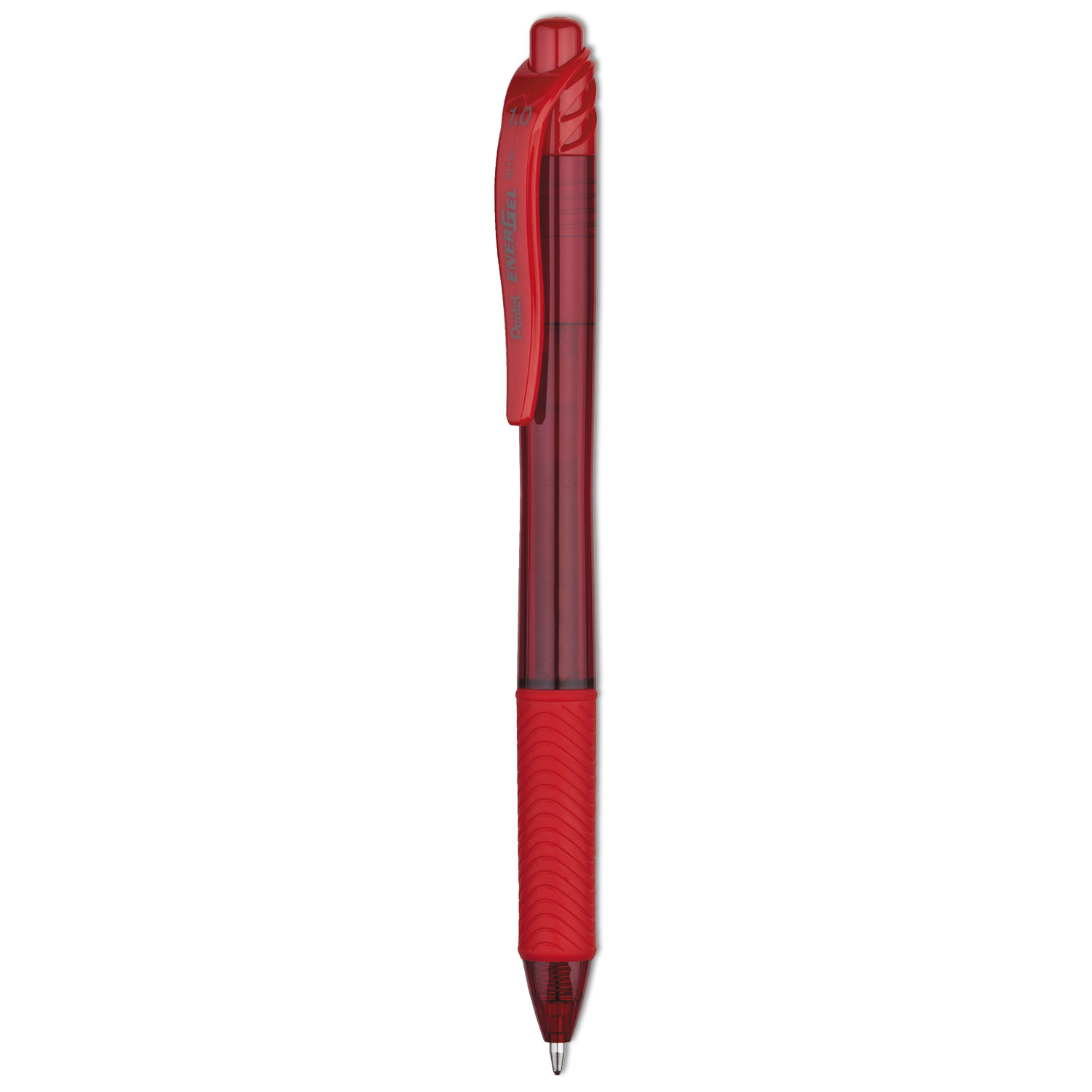 Pentel® EnerGel-X Retractable Gel Pen, 1 mm Metal Tip, Red Ink, Translucent Red Barrel, Dozen