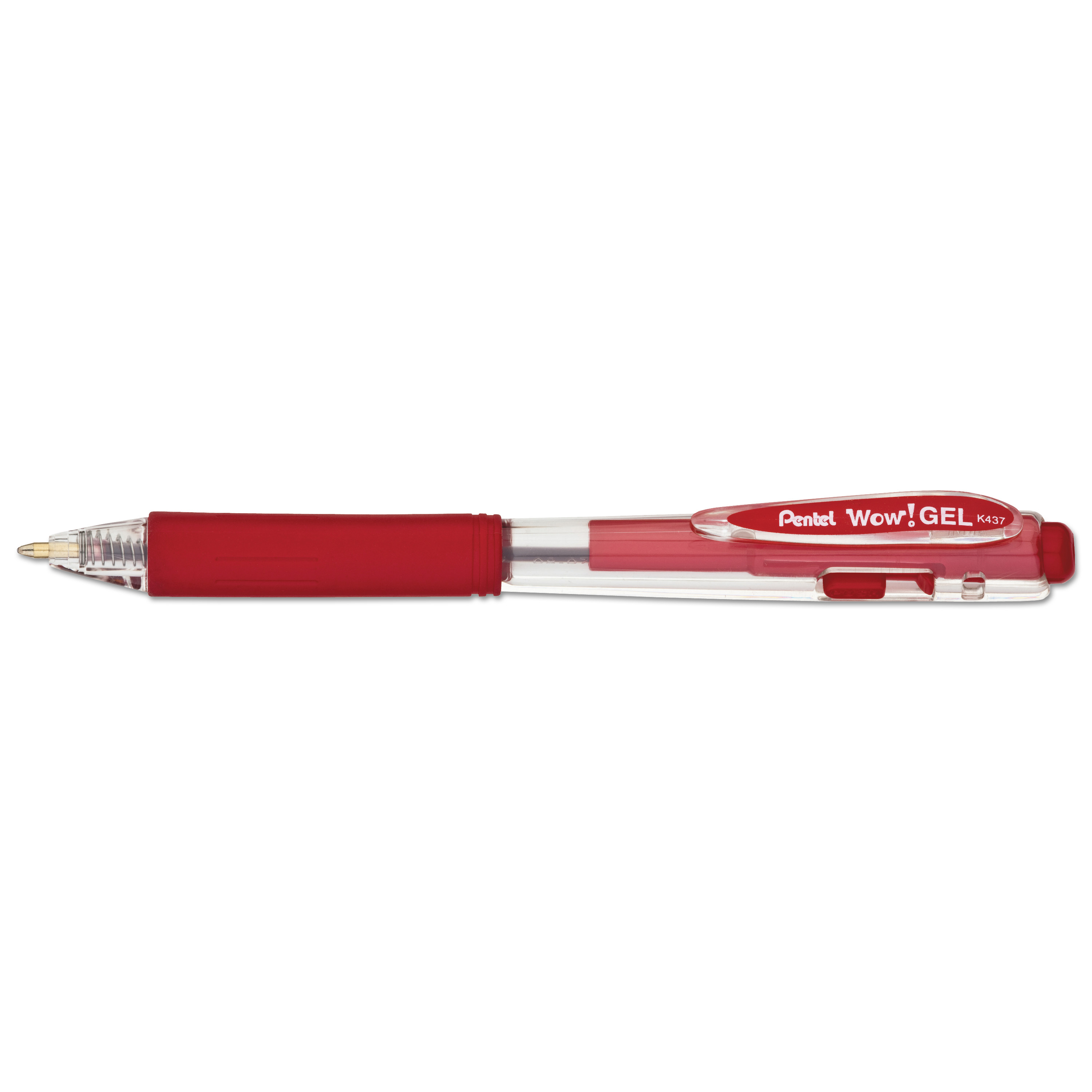 WOW! Retractable Gel Pen, .7mm, Trans Barrel, Red Ink, Dozen