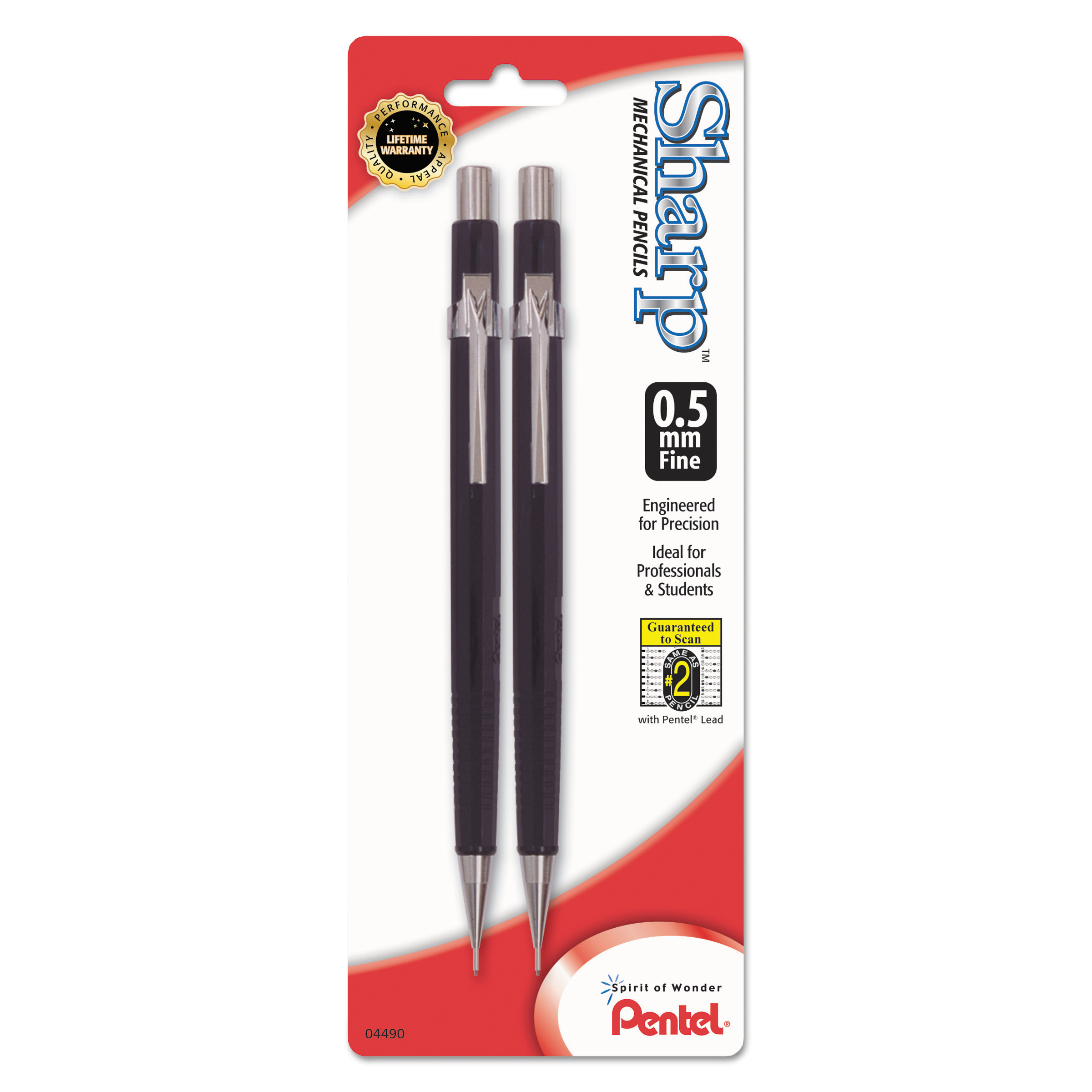 Sharp Mechanical Drafting Pencil, 0.5 mm, Black Barrel, 2/Pack