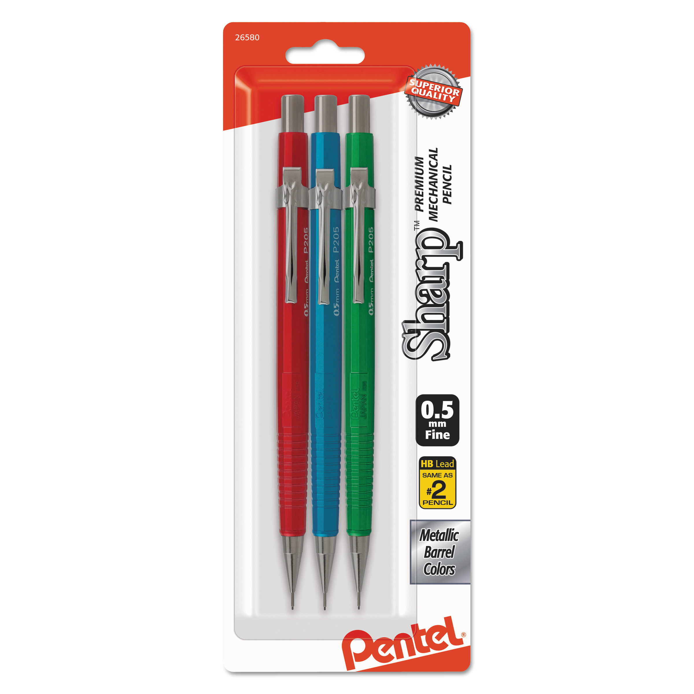 Sharp Mechanical Drafting Pencil, 0.5 mm, Assorted Metallic Barrels, 3/Pack