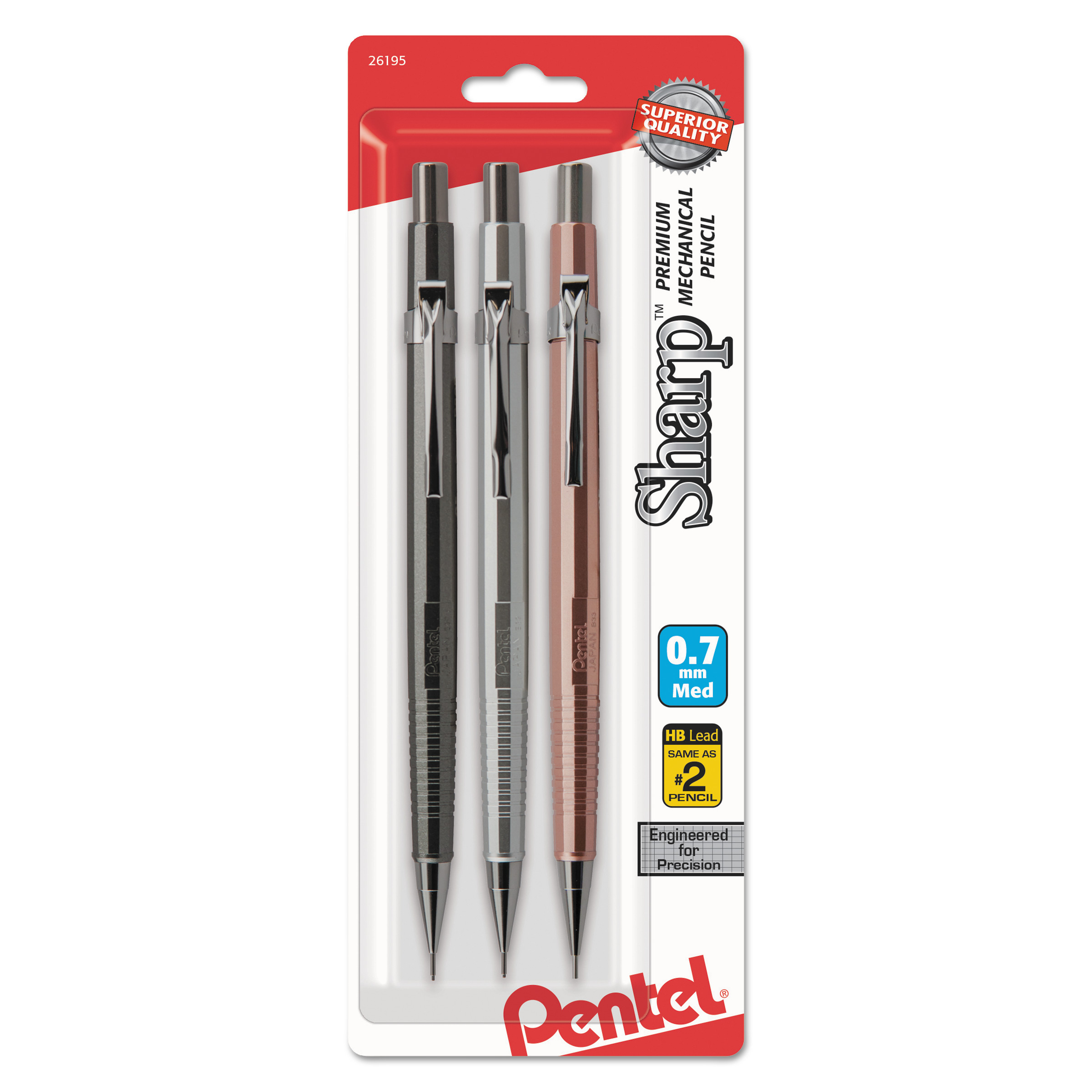 Sharp Mechanical Drafting Pencil, 0.7 mm, Assorted Barrels, 3/Pack