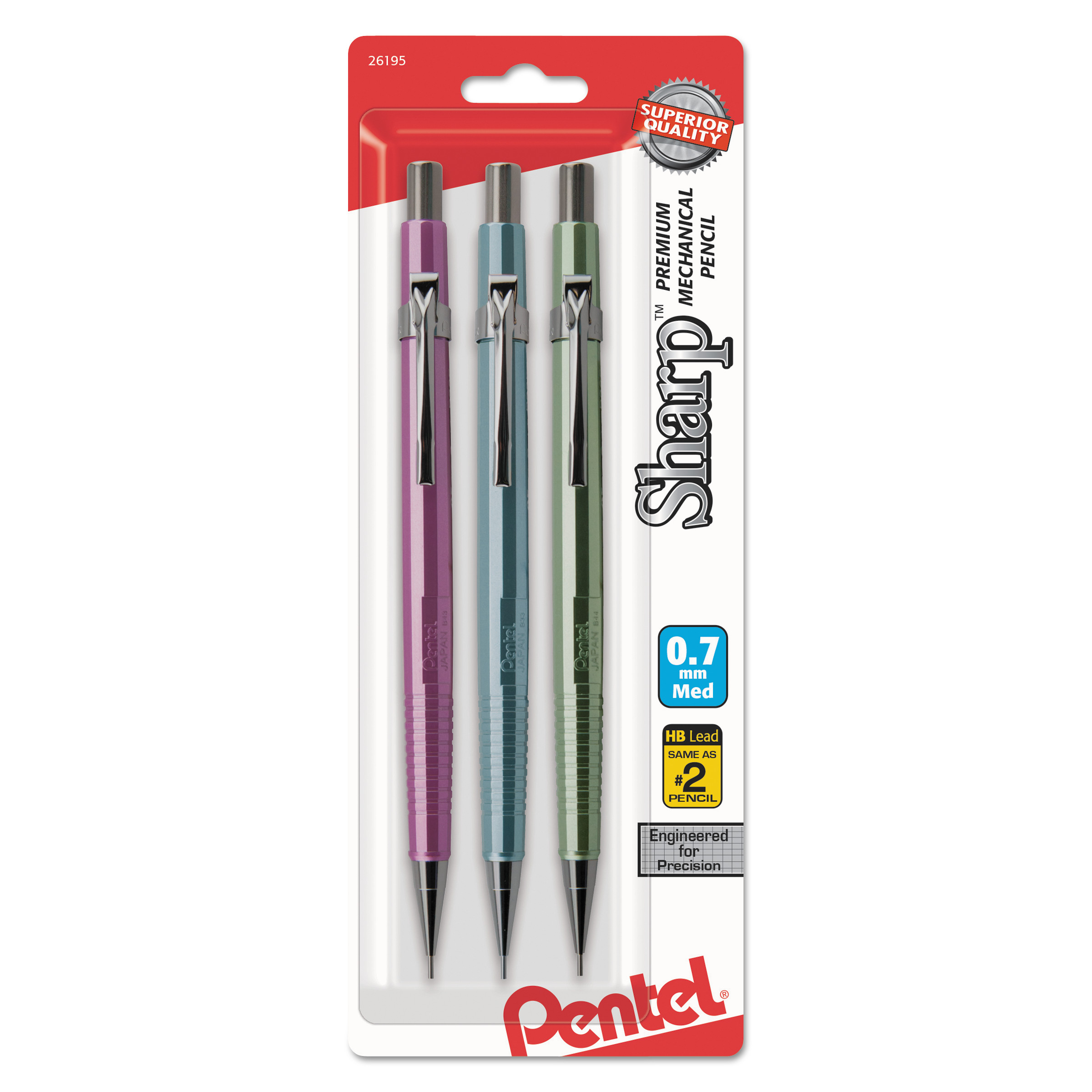 Sharp Mechanical Drafting Pencil, 0.7 mm, Assorted Pastel Barrels, 3/Pack